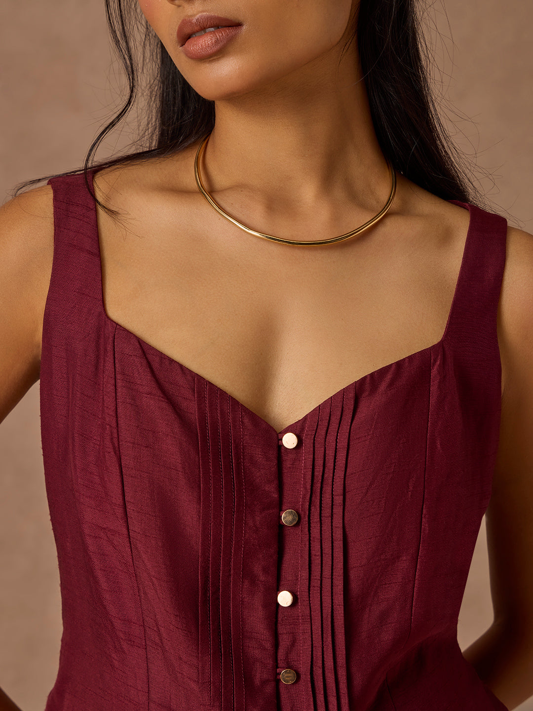 Pintuck Top - Maroon