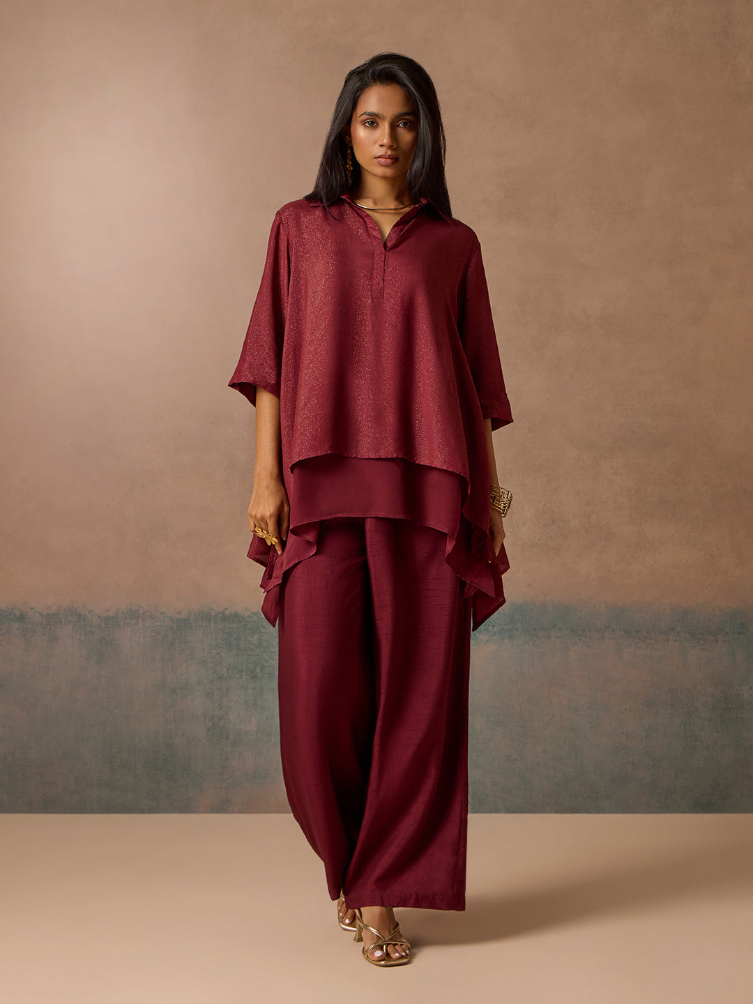 Shimmer Detailed Kurta - Maroon