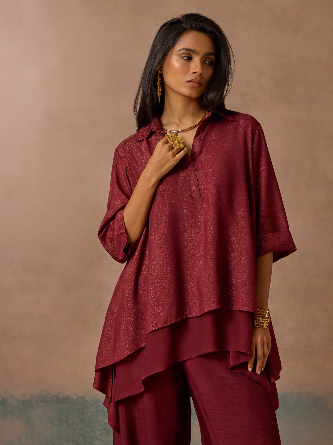 Shimmer Detailed Kurta - Maroon