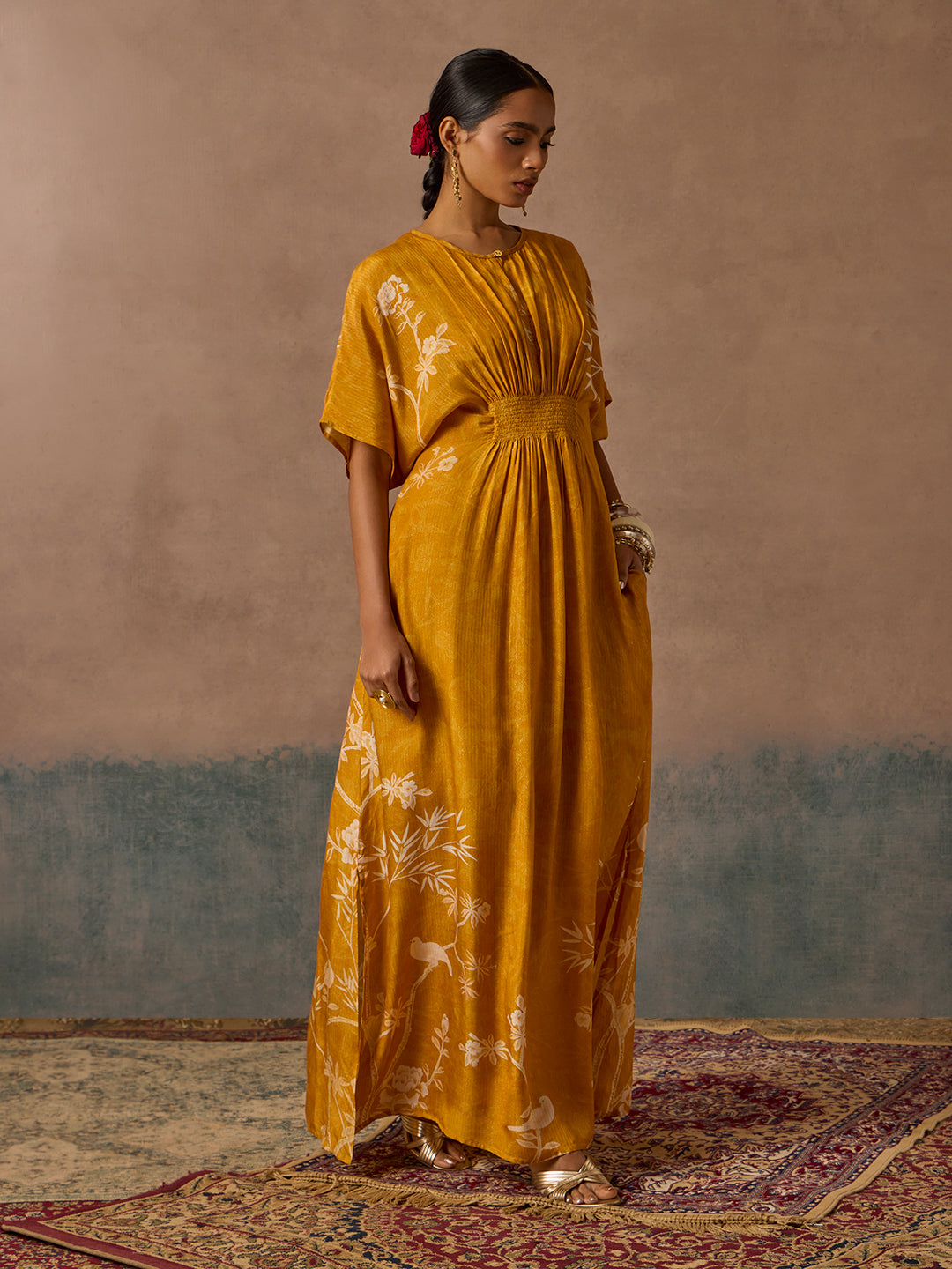 Botanical Design Kaftan - Mustard