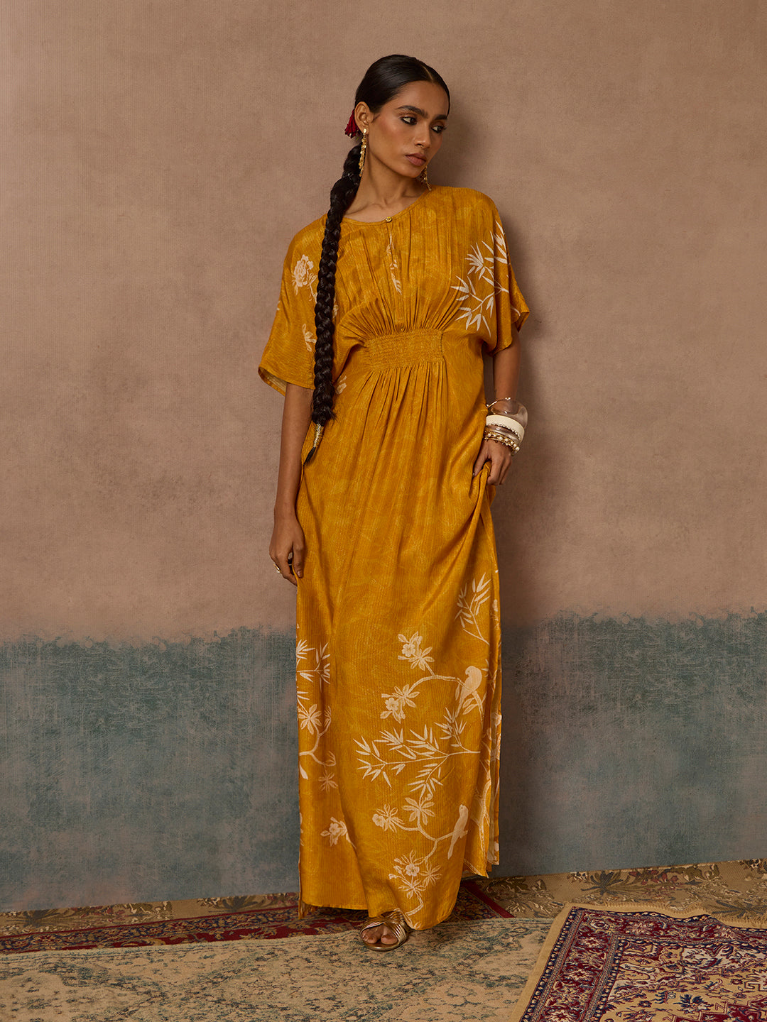 Botanical Design Kaftan - Mustard