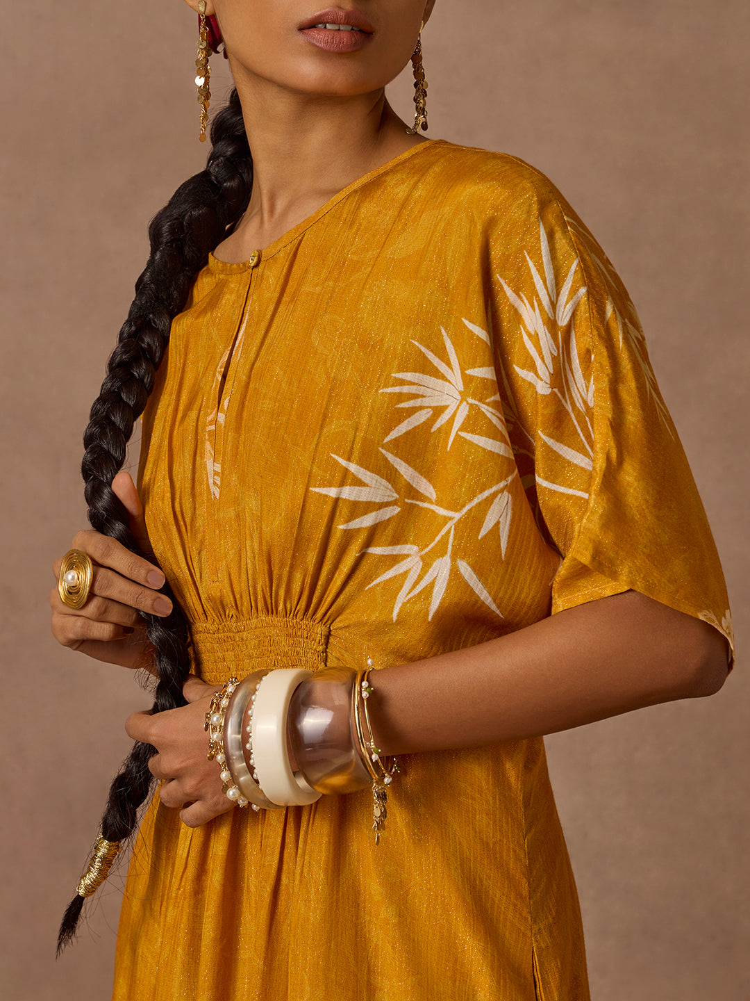 Botanical Design Kaftan - Mustard