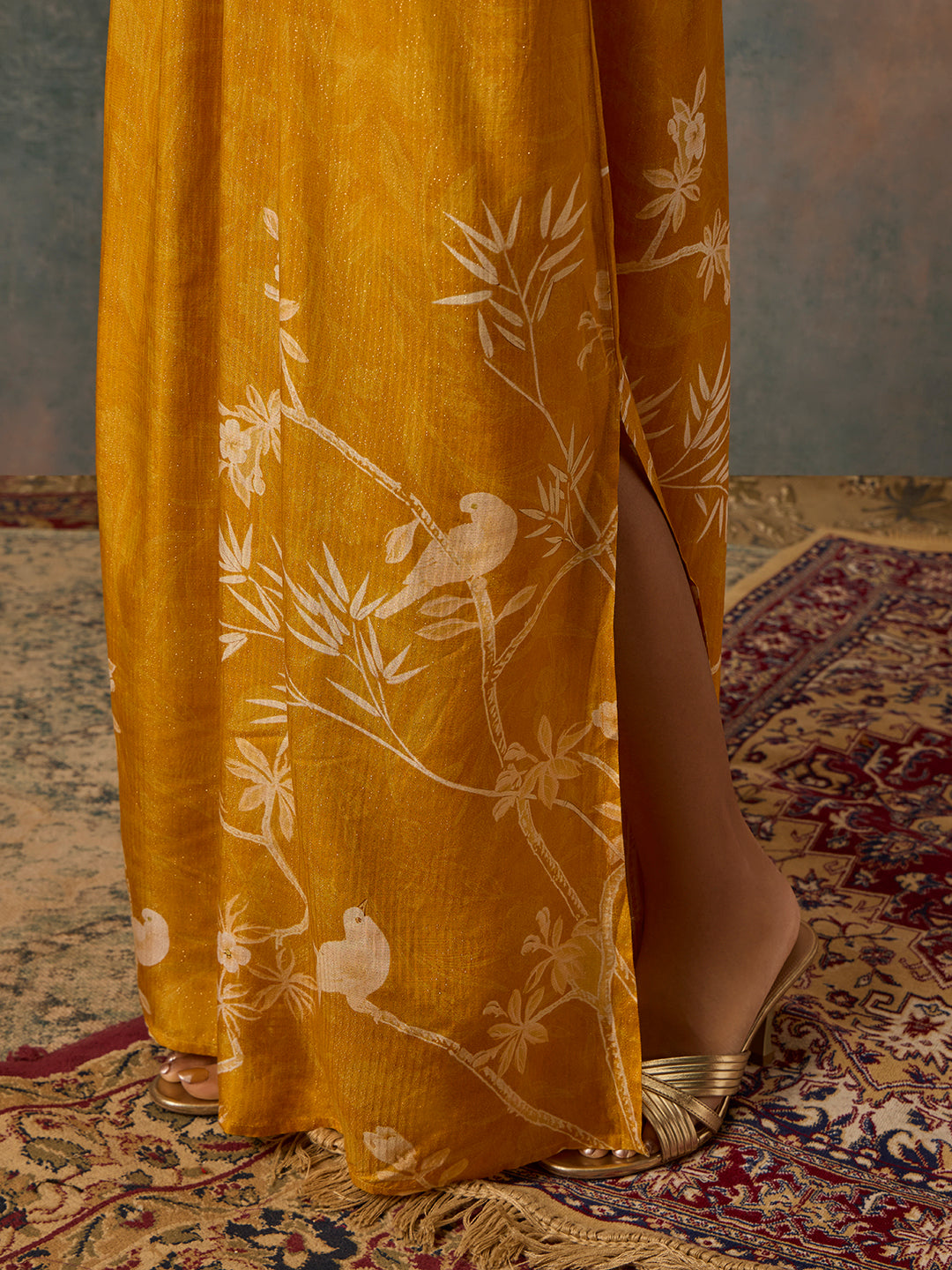 Botanical Design Kaftan - Mustard