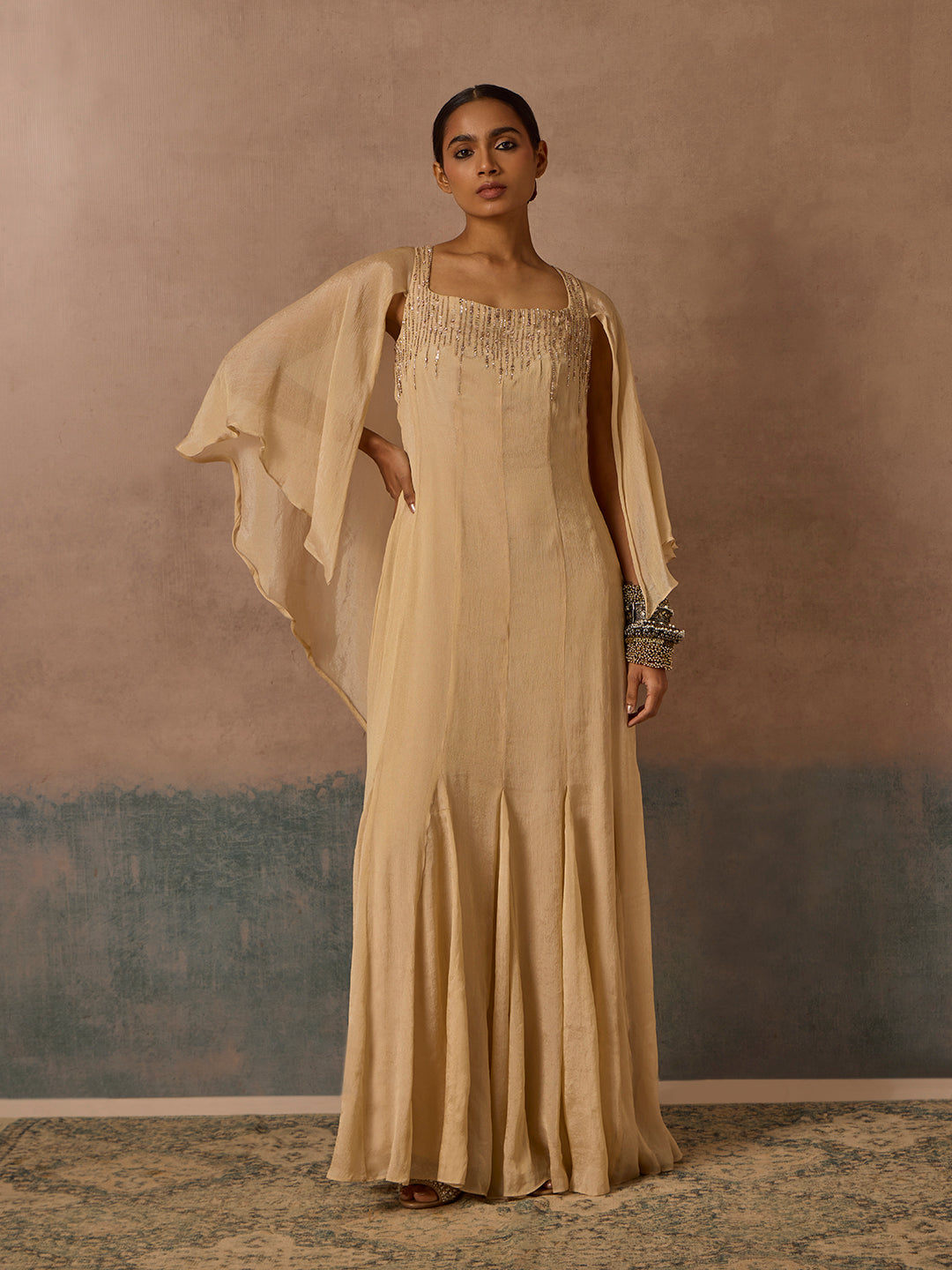 Embellished Long Dress - Gold