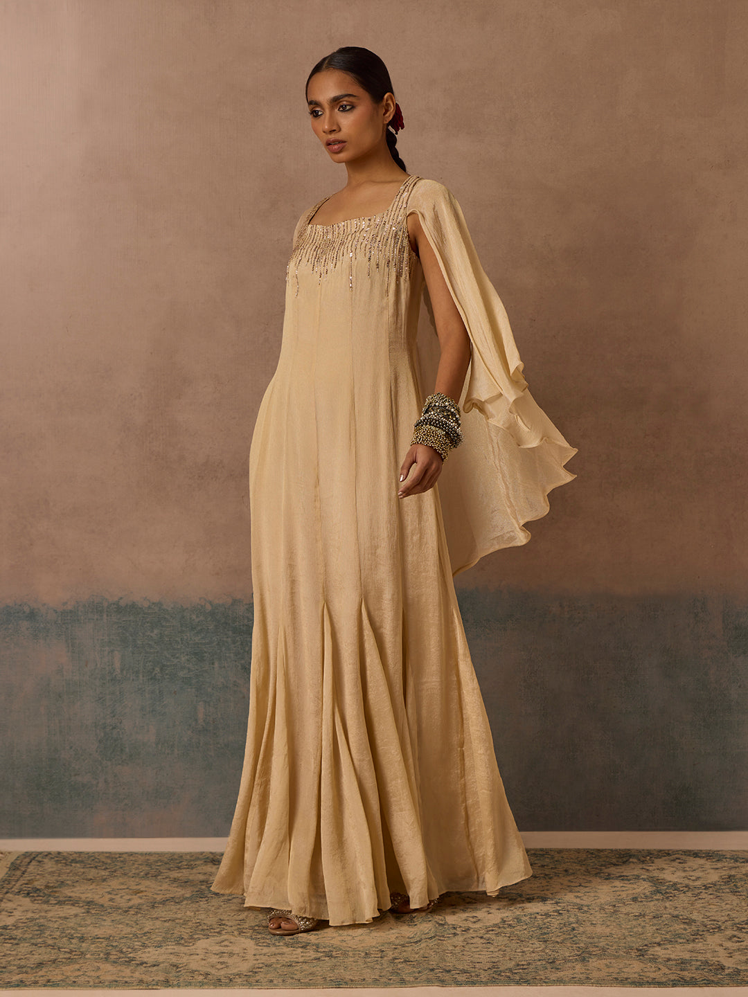 Embellished Long Dress - Gold