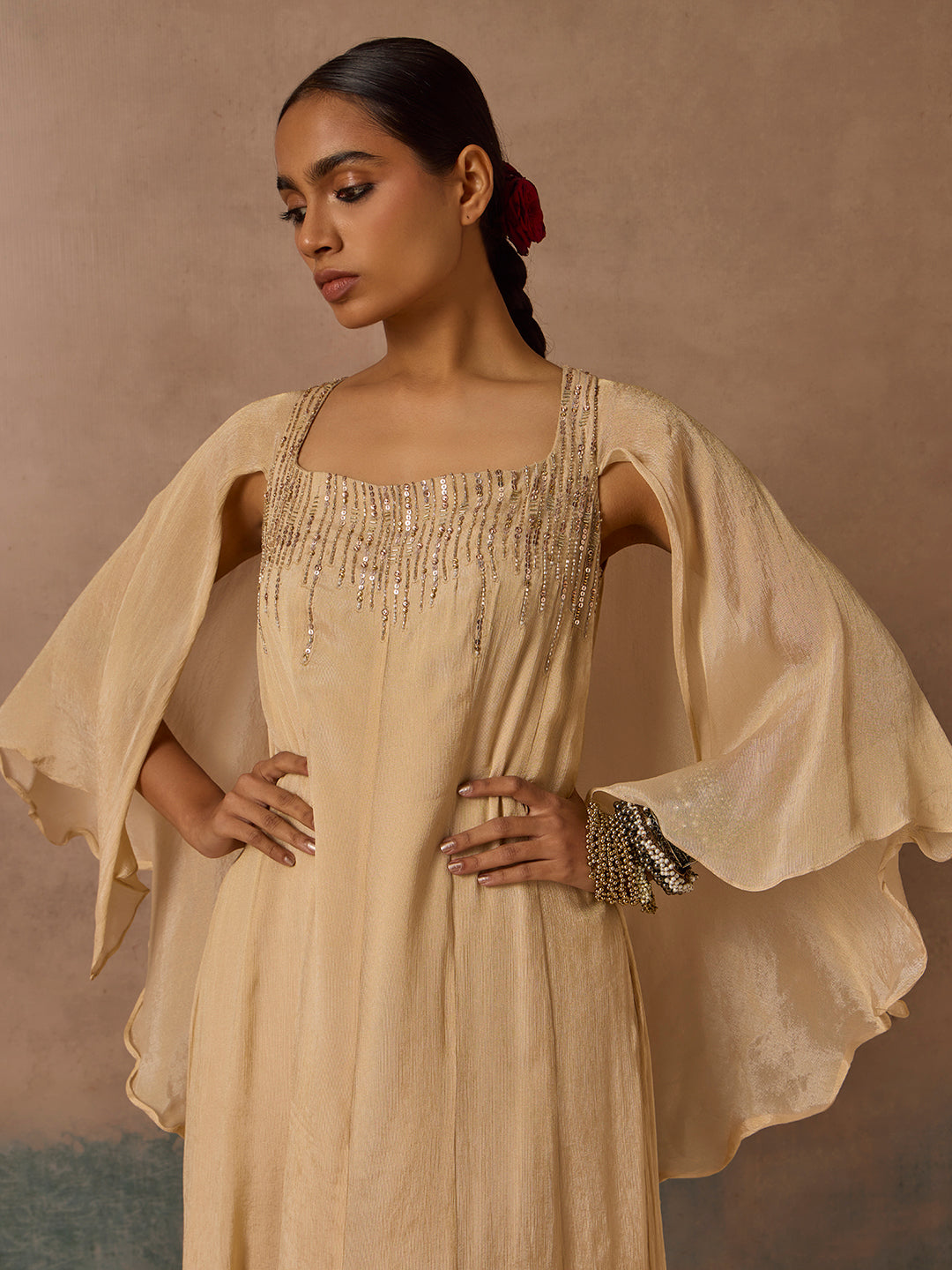 Embellished Long Dress - Gold