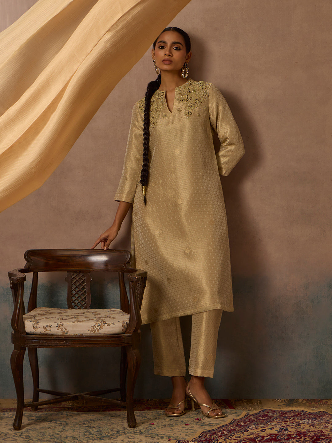 Embroidered Kurta  Set - Gold