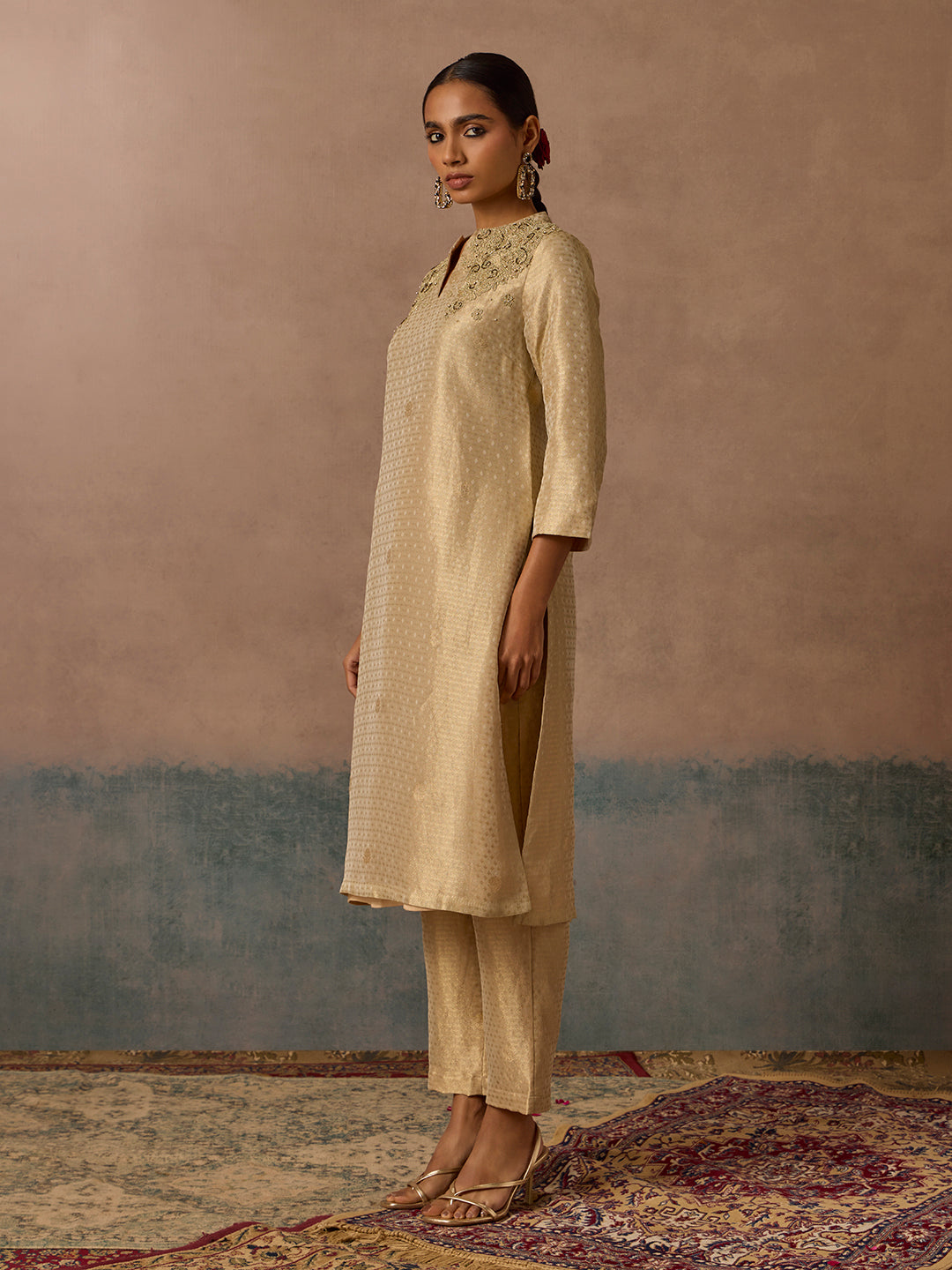 Embroidered Kurta  Set - Gold