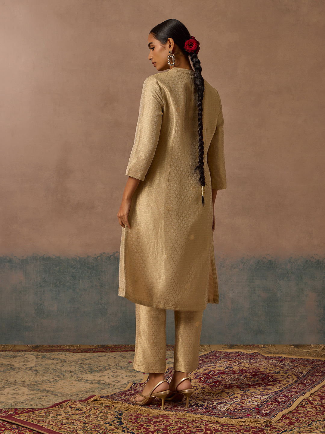 Embroidered Kurta  Set - Gold