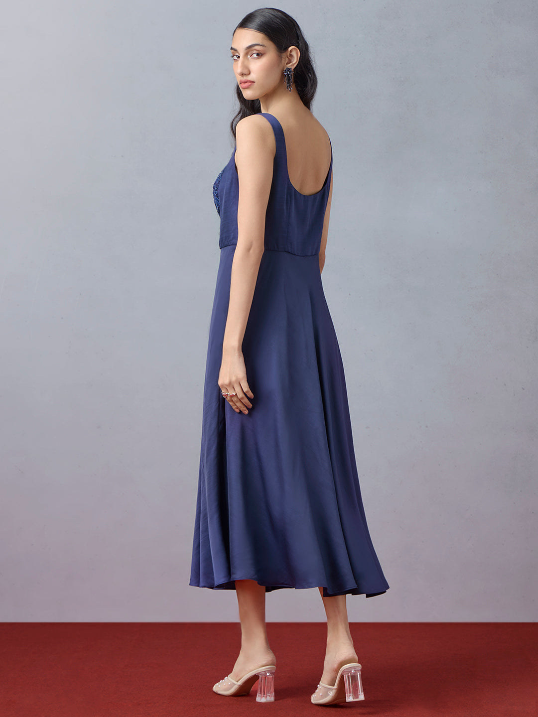 Embroidered Midi Dress - Blue