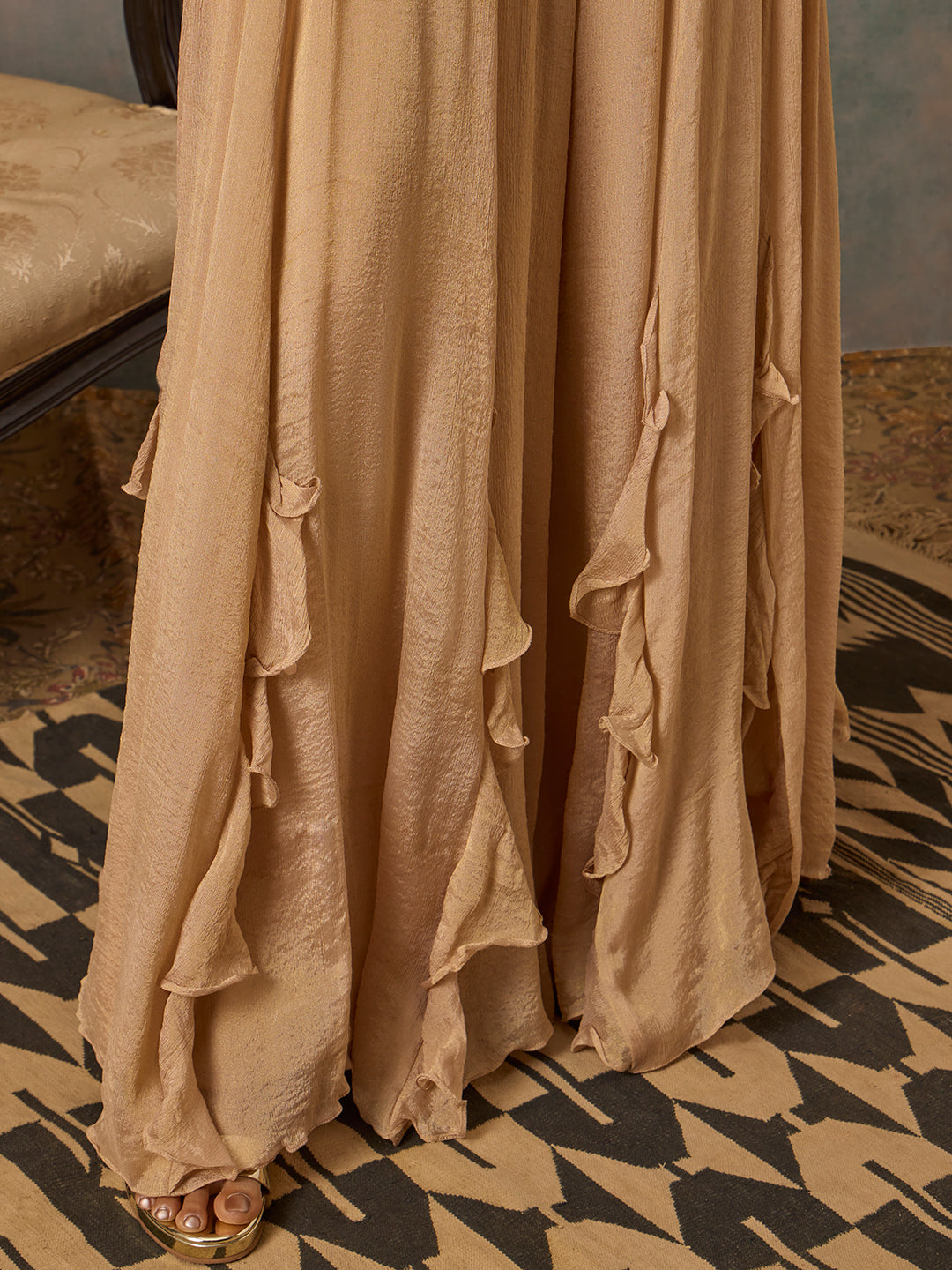 Embellished Top with Pants Set - Beige