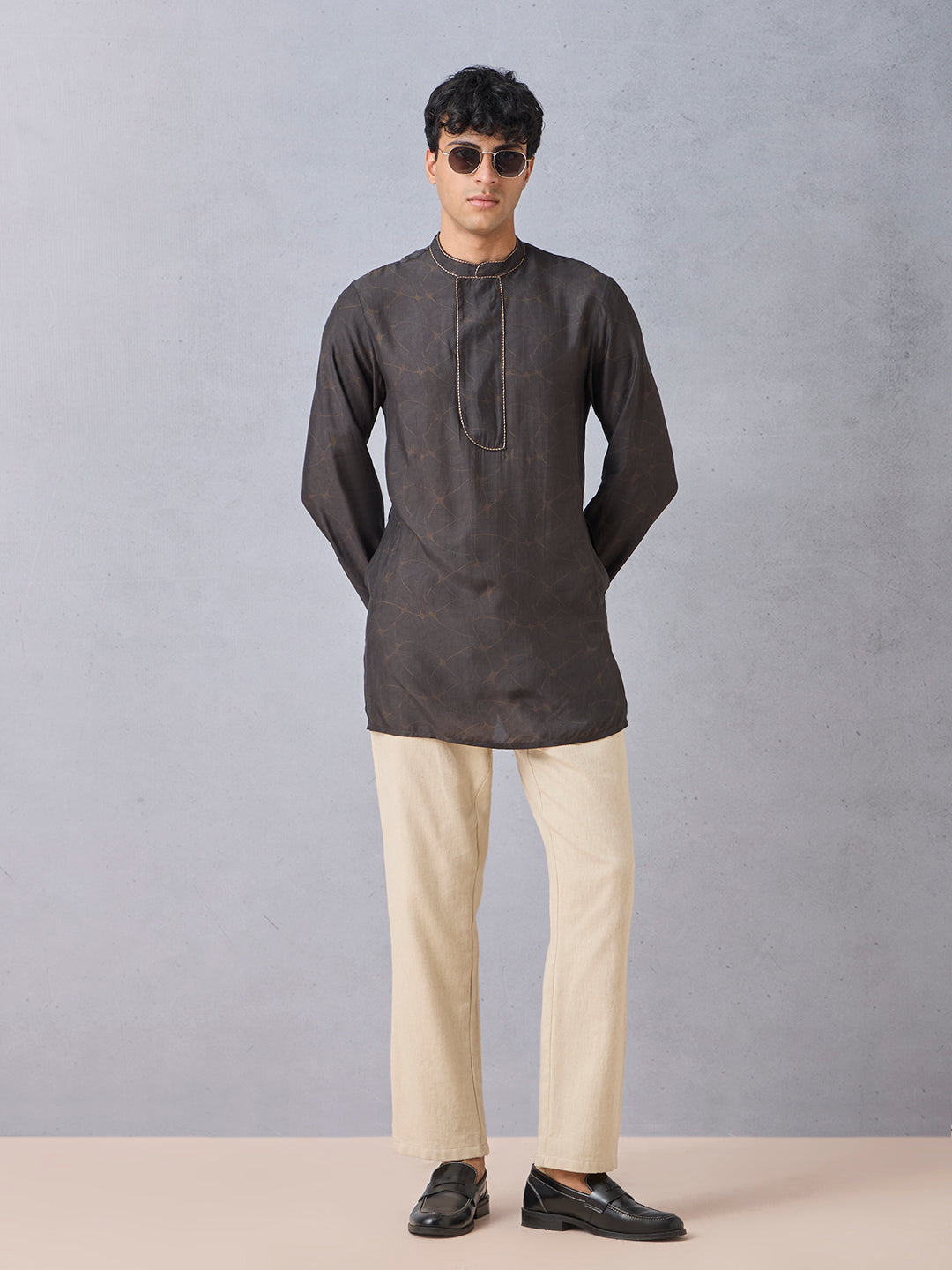 Printed Short Kurta - Brown