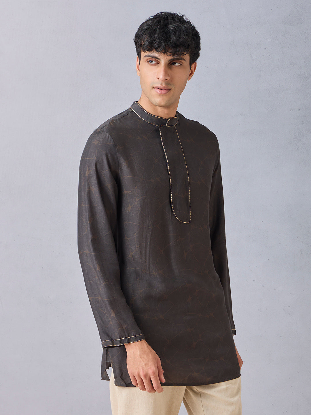 Printed Short Kurta - Brown