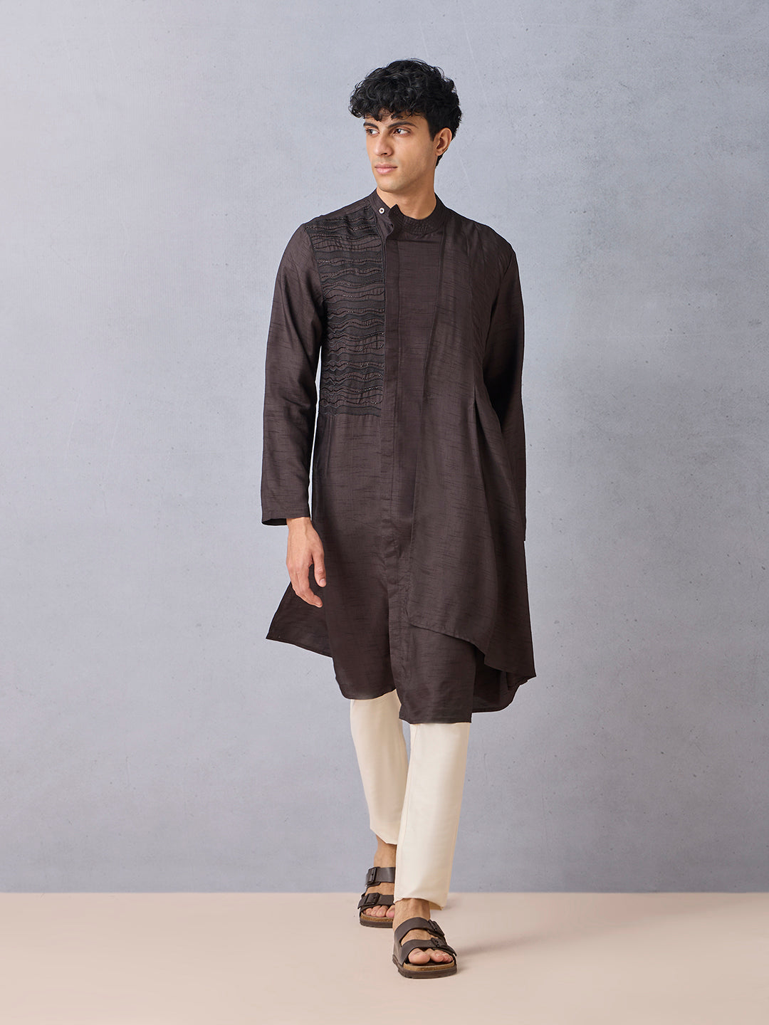 Embroidered Kurta - Brown