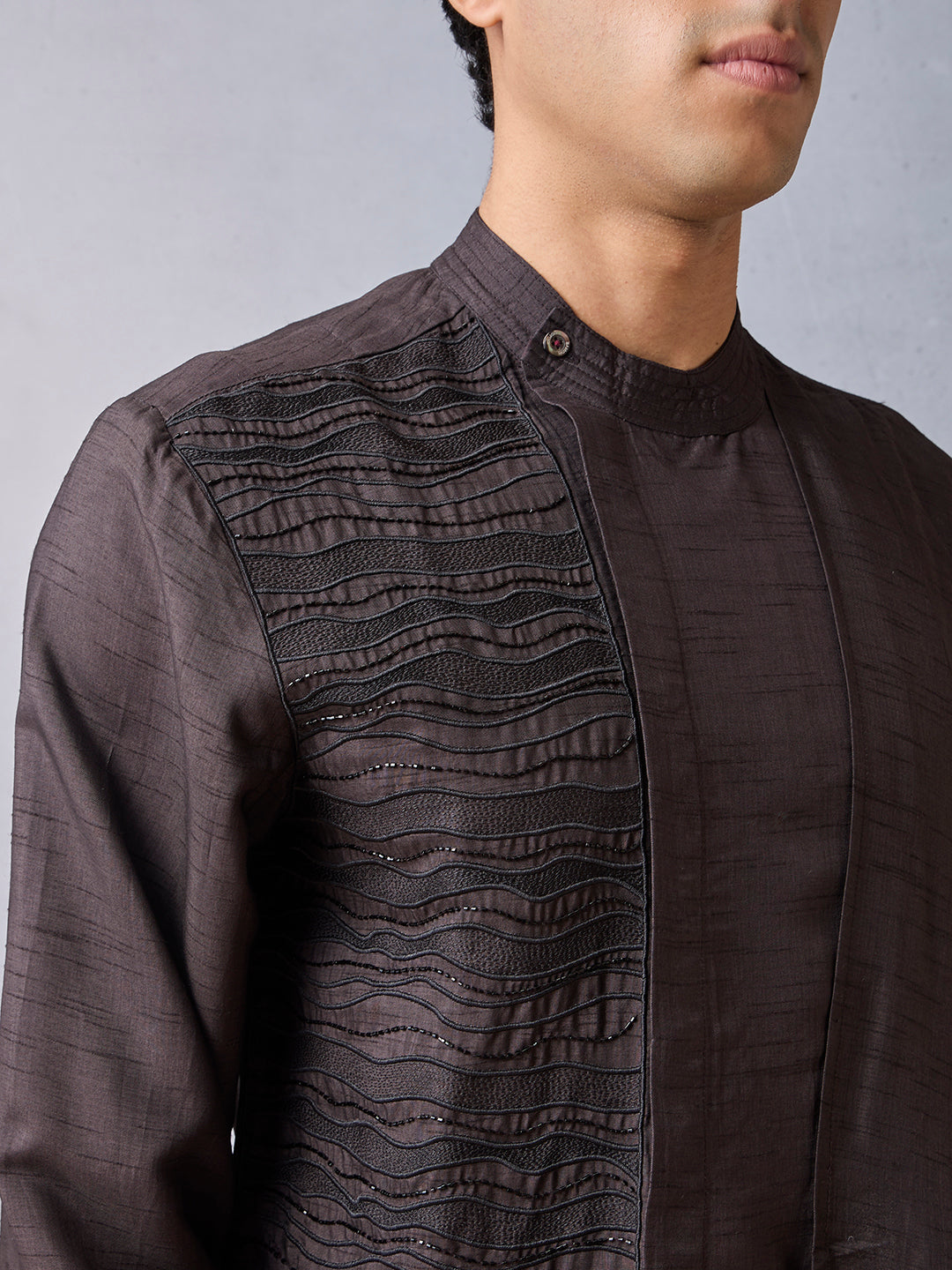 Embroidered Kurta - Brown