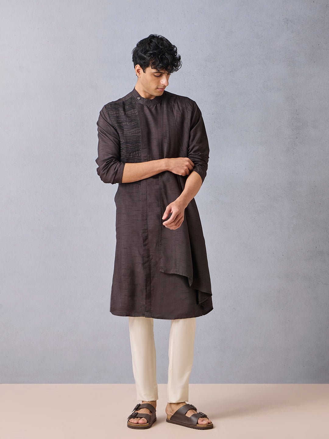 Embroidered Kurta - Brown
