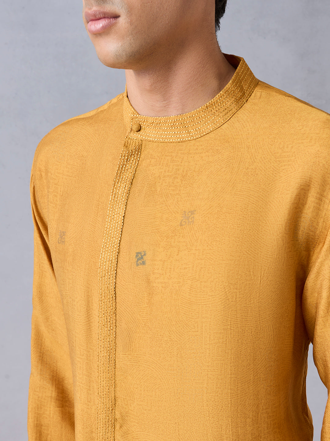 Self-Patterned Short Kurta - Yellow