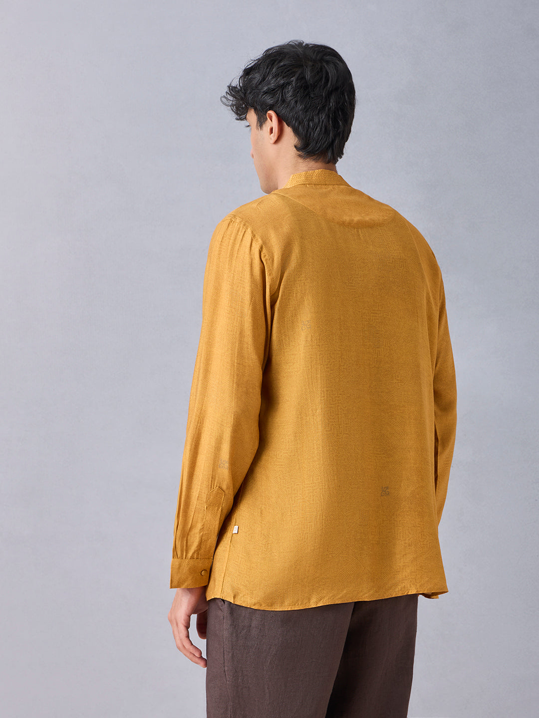 Self-Patterned Short Kurta - Yellow