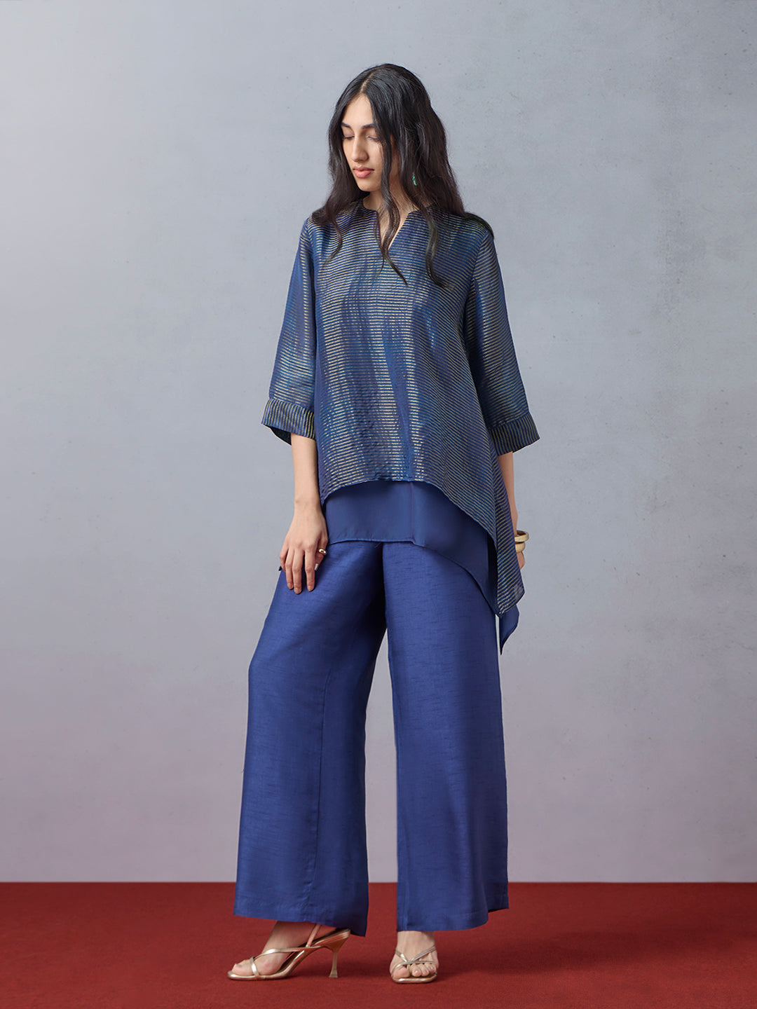 Striped High-Low Kurta - Blue