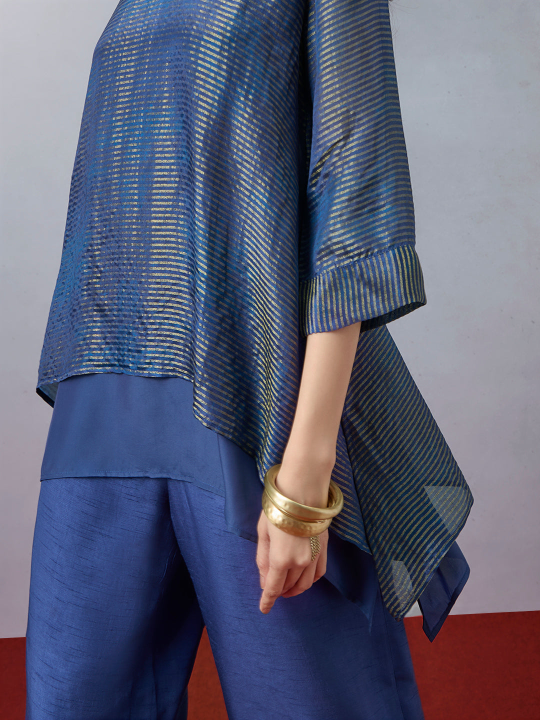 Striped High-Low Kurta - Blue