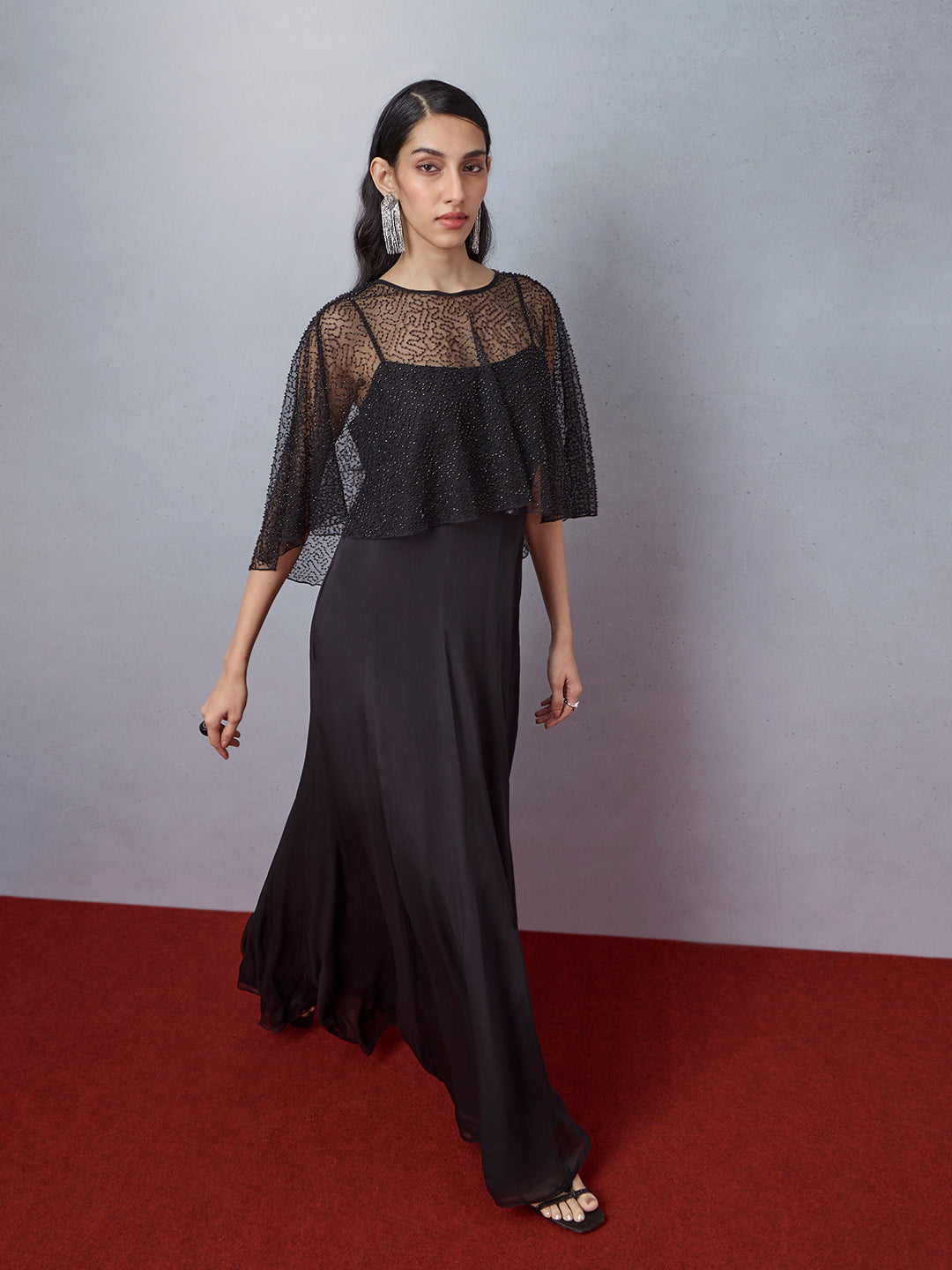 Dress with Beaded Cape - Black