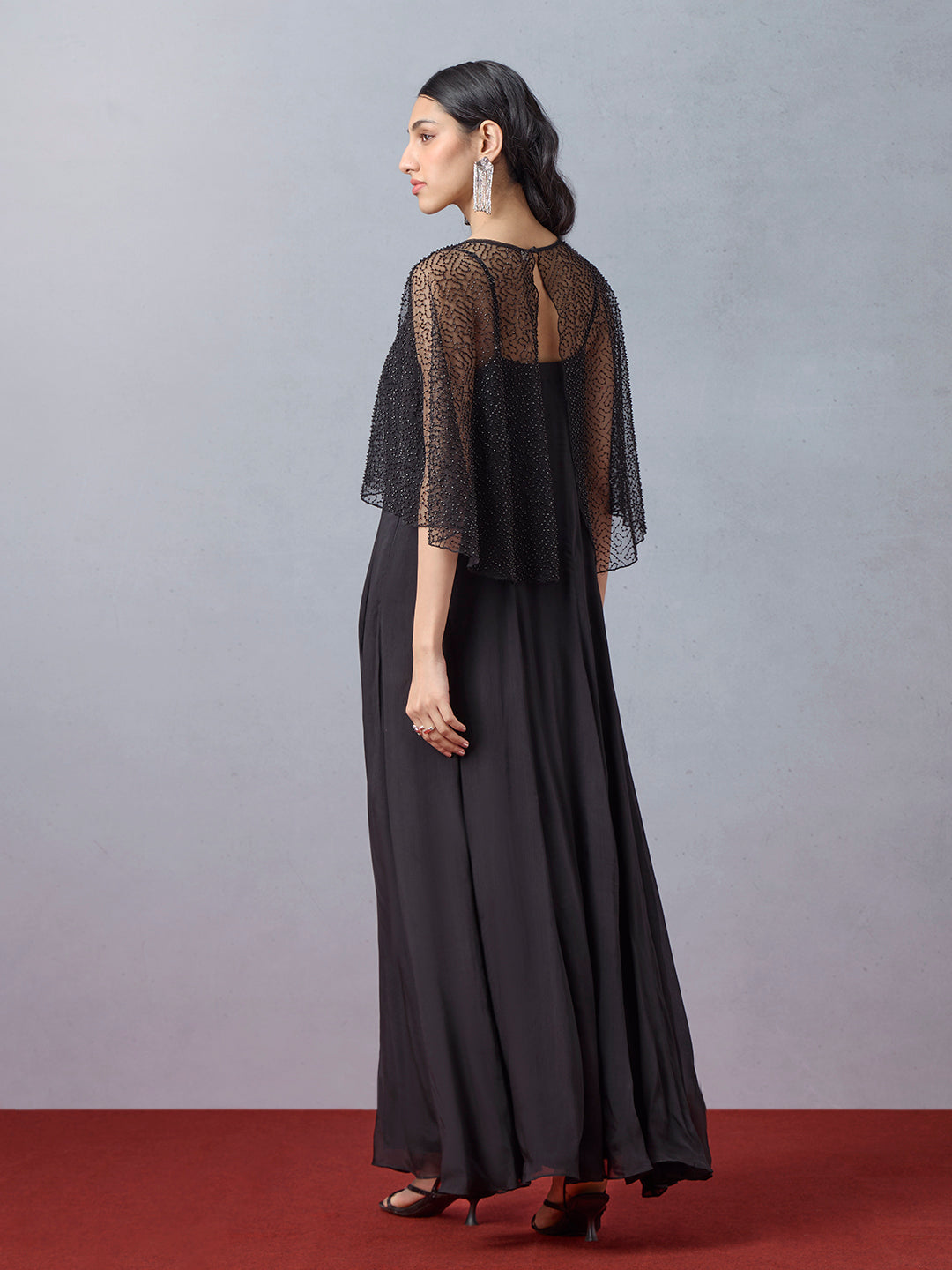 Dress with Beaded Cape - Black