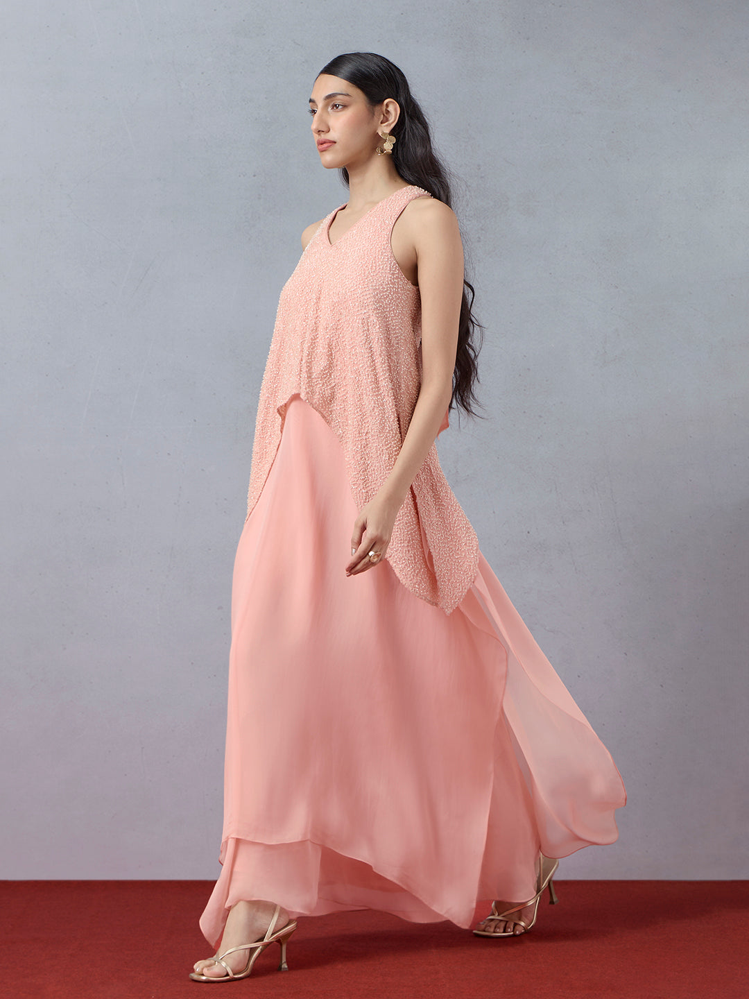 Beaded Maxi Dress - Pink