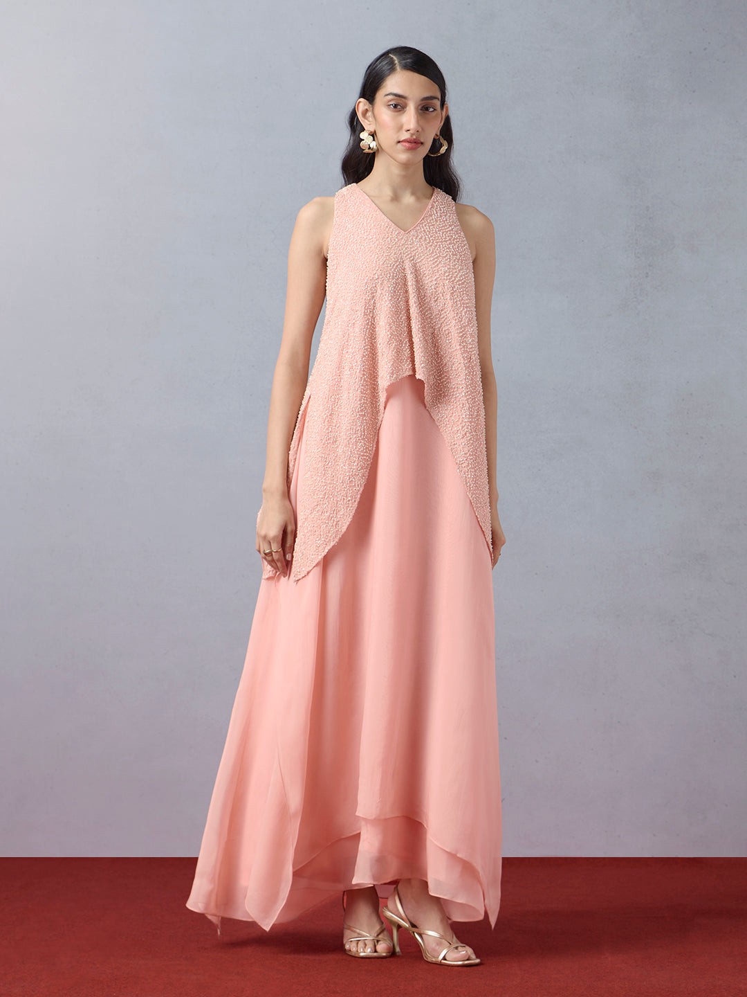 Beaded Maxi Dress - Pink