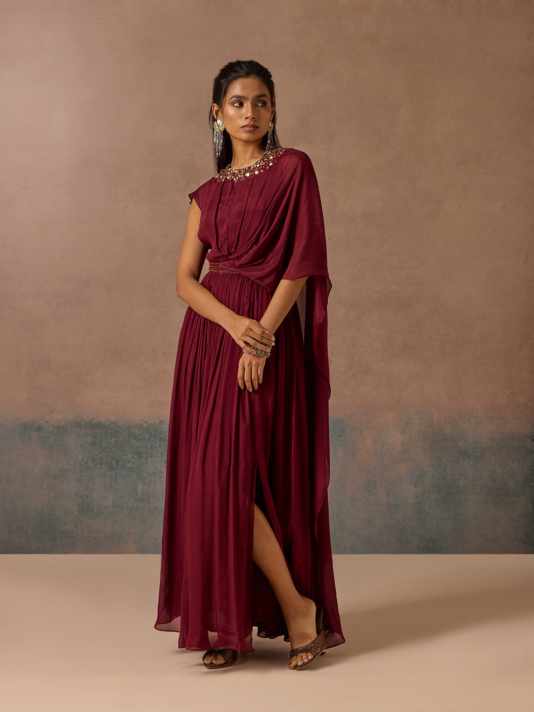 Embellished Maxi Dress - Maroon