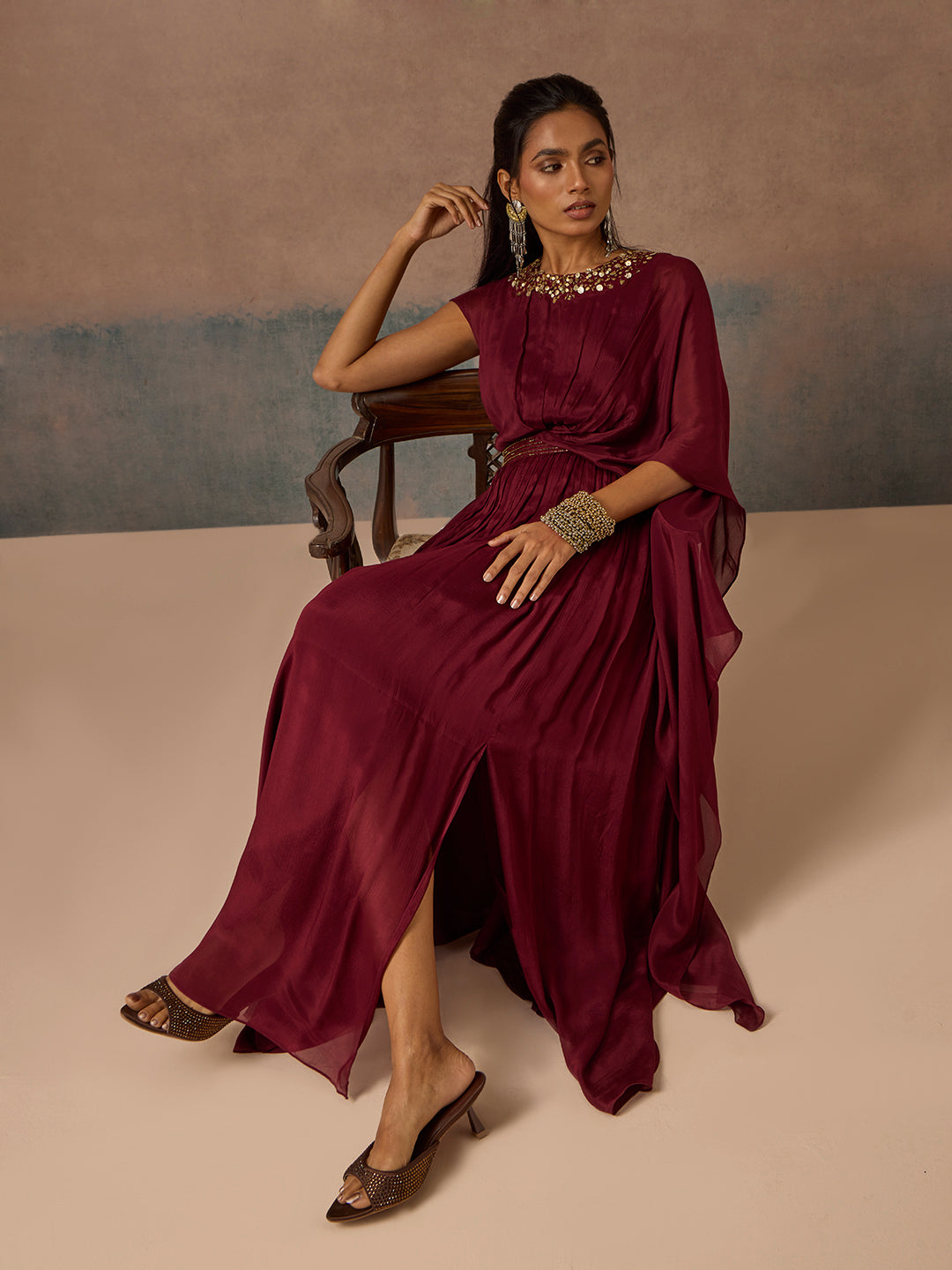 Embellished Maxi Dress - Maroon