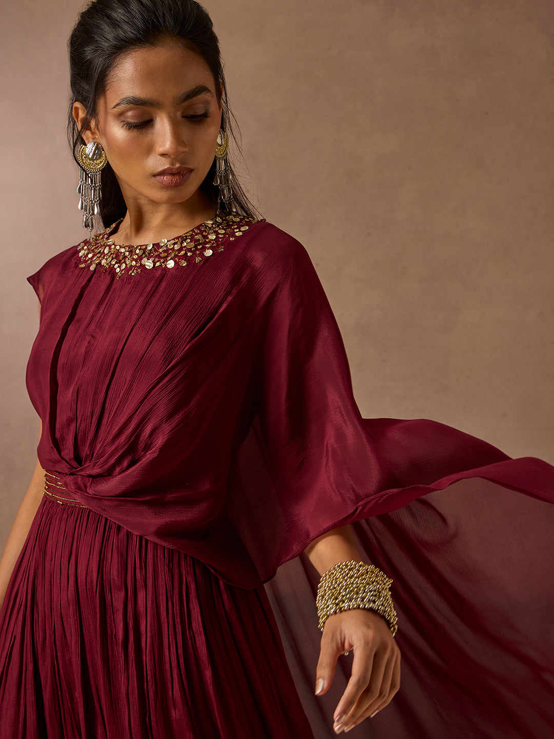 Embellished Maxi Dress - Maroon