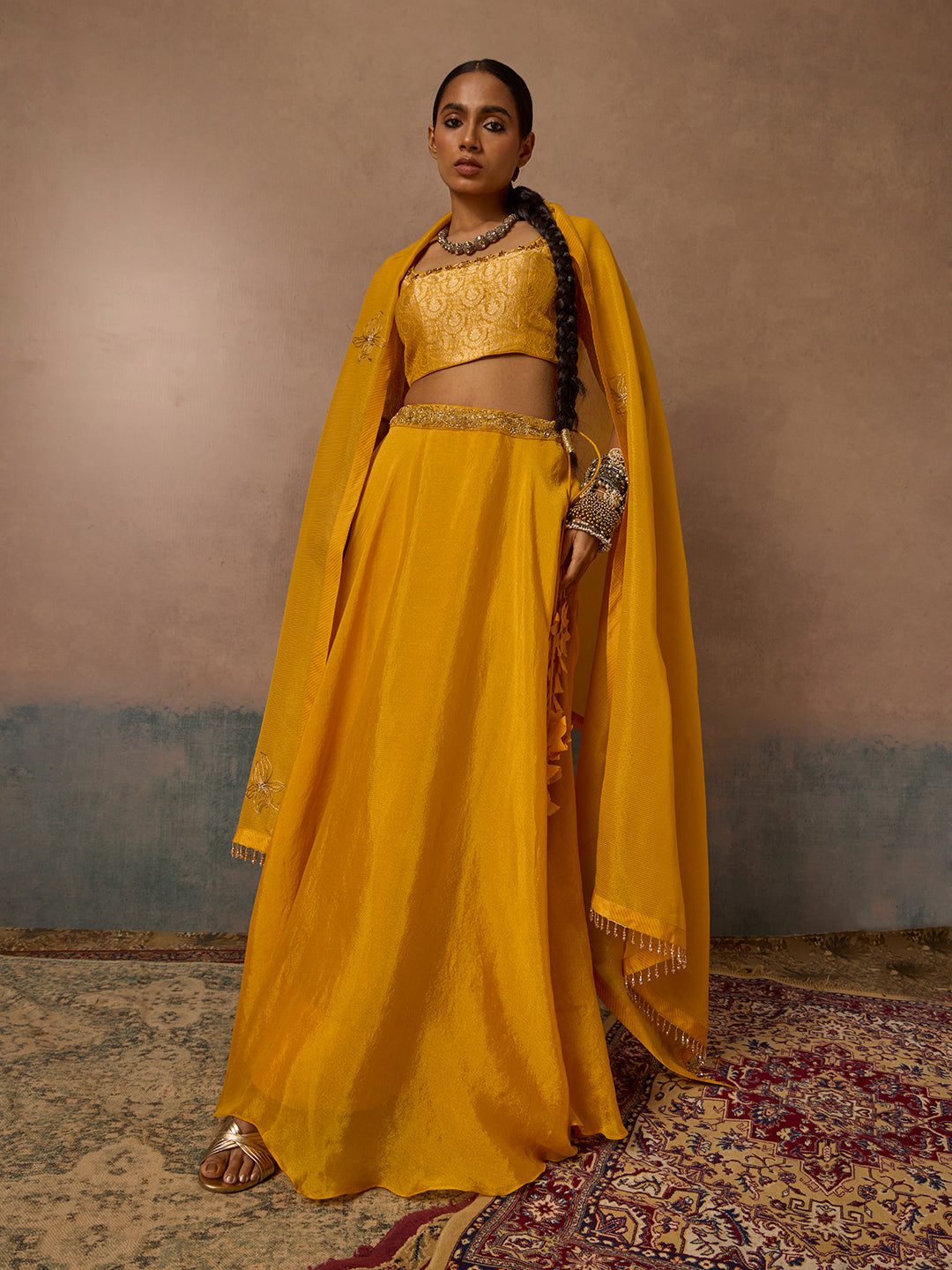 Flared Lehenga Skirt - Mustard