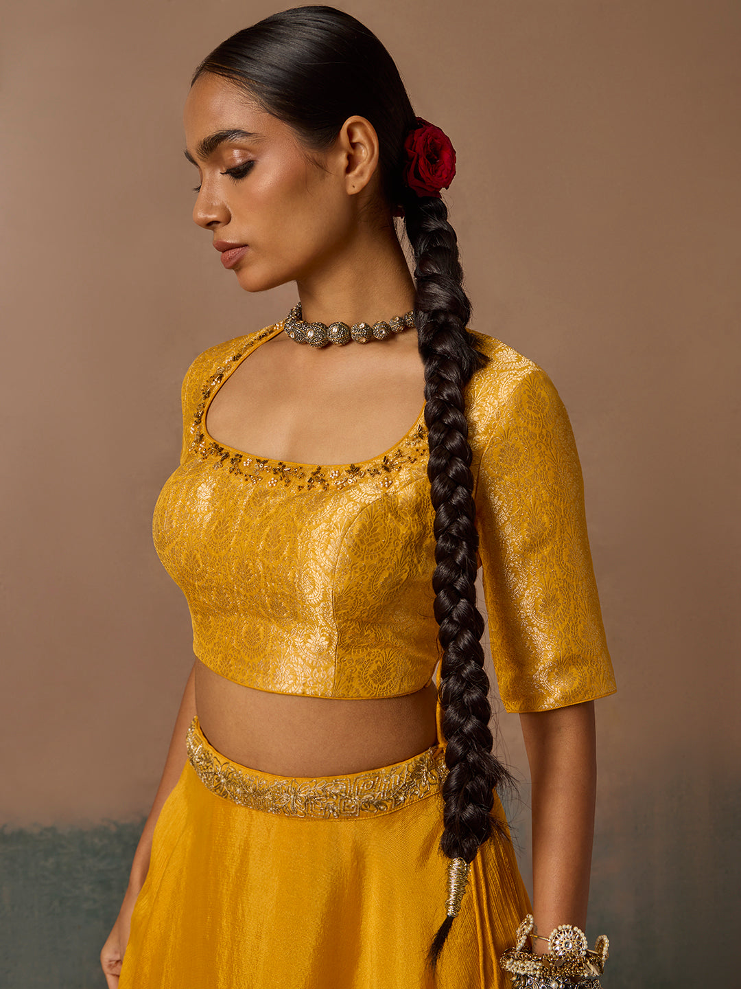 Brocade Blouse - Mustard