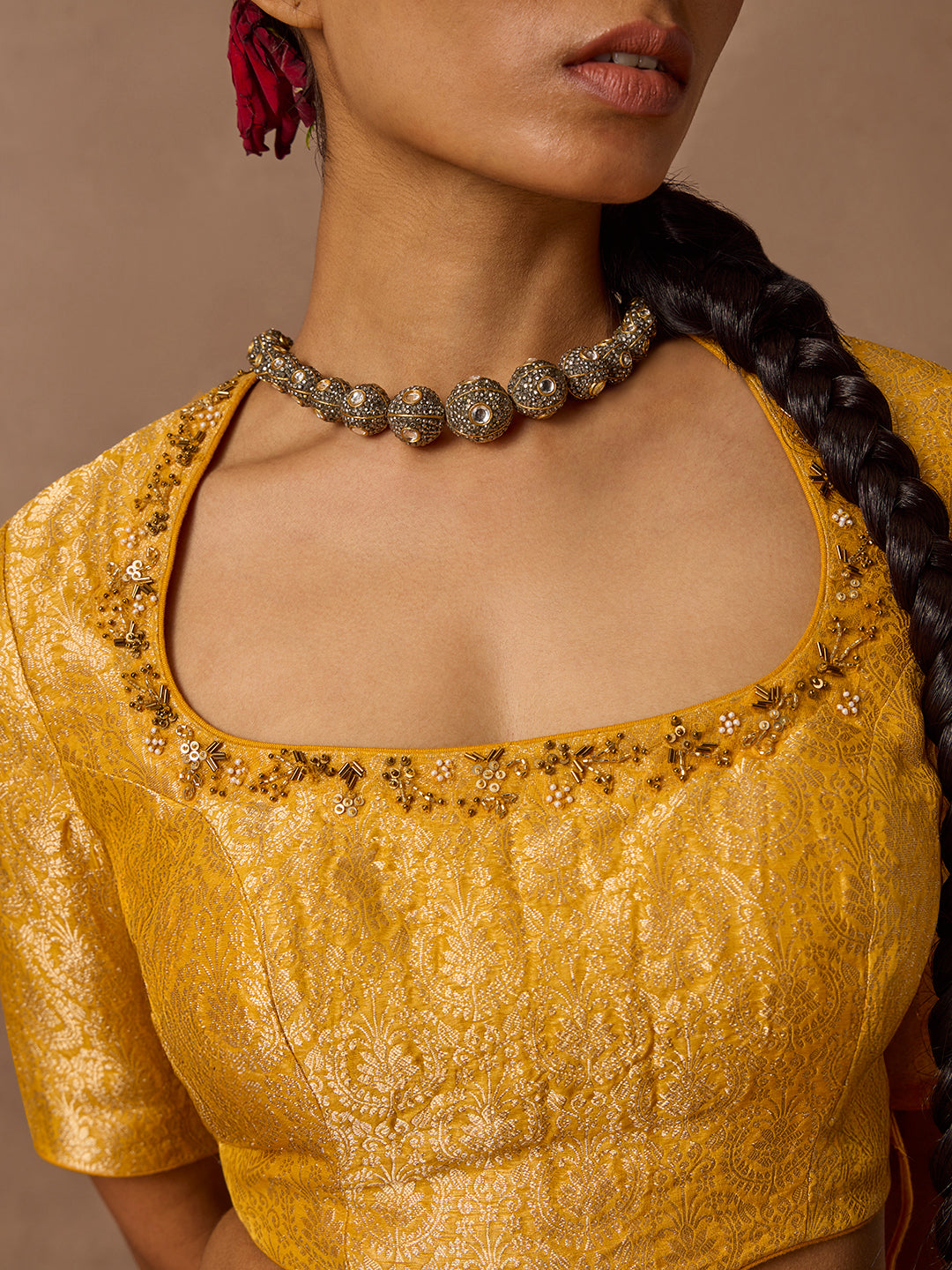 Brocade Blouse - Mustard