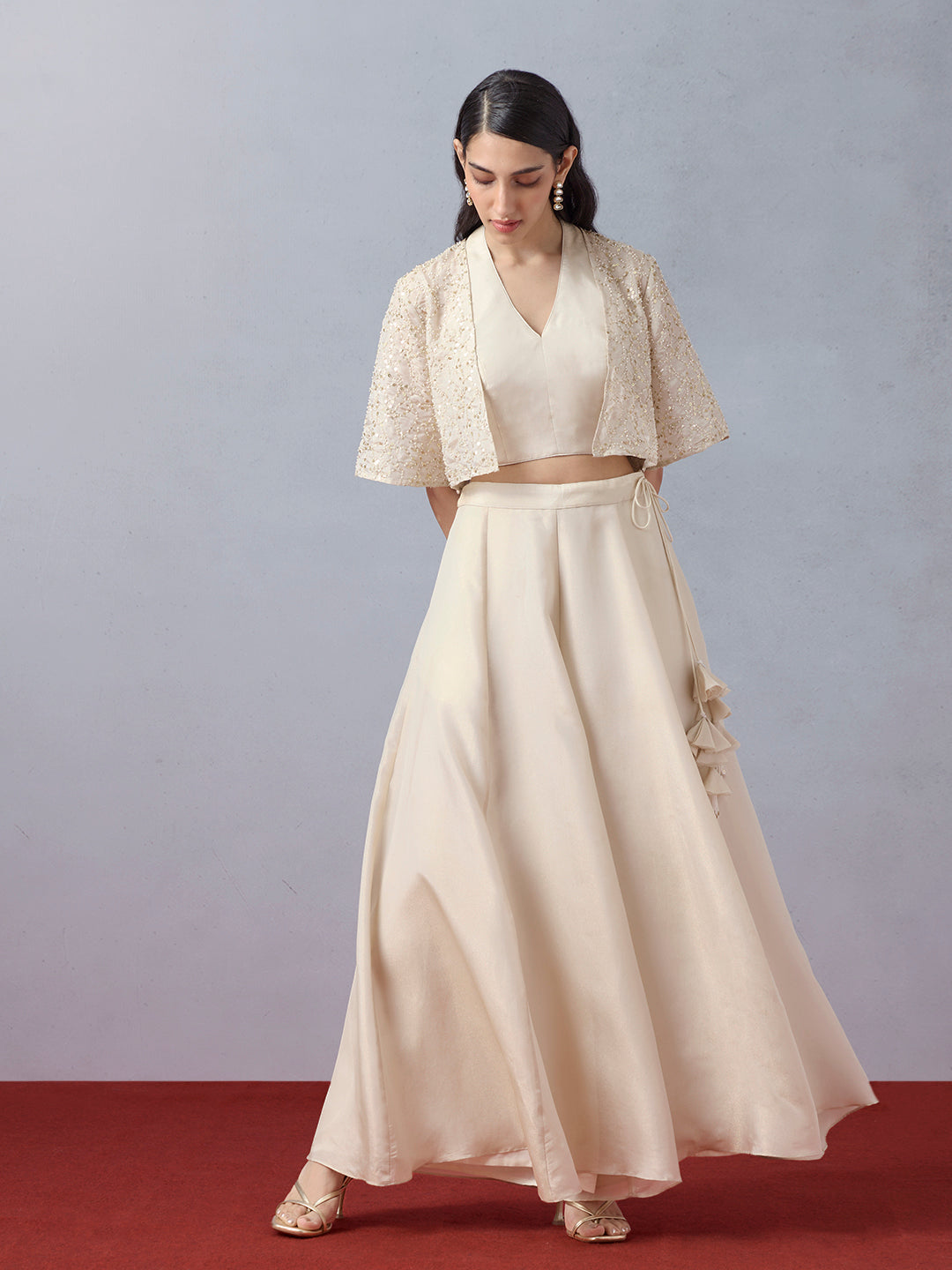 Top with Embellished Jacket - Beige