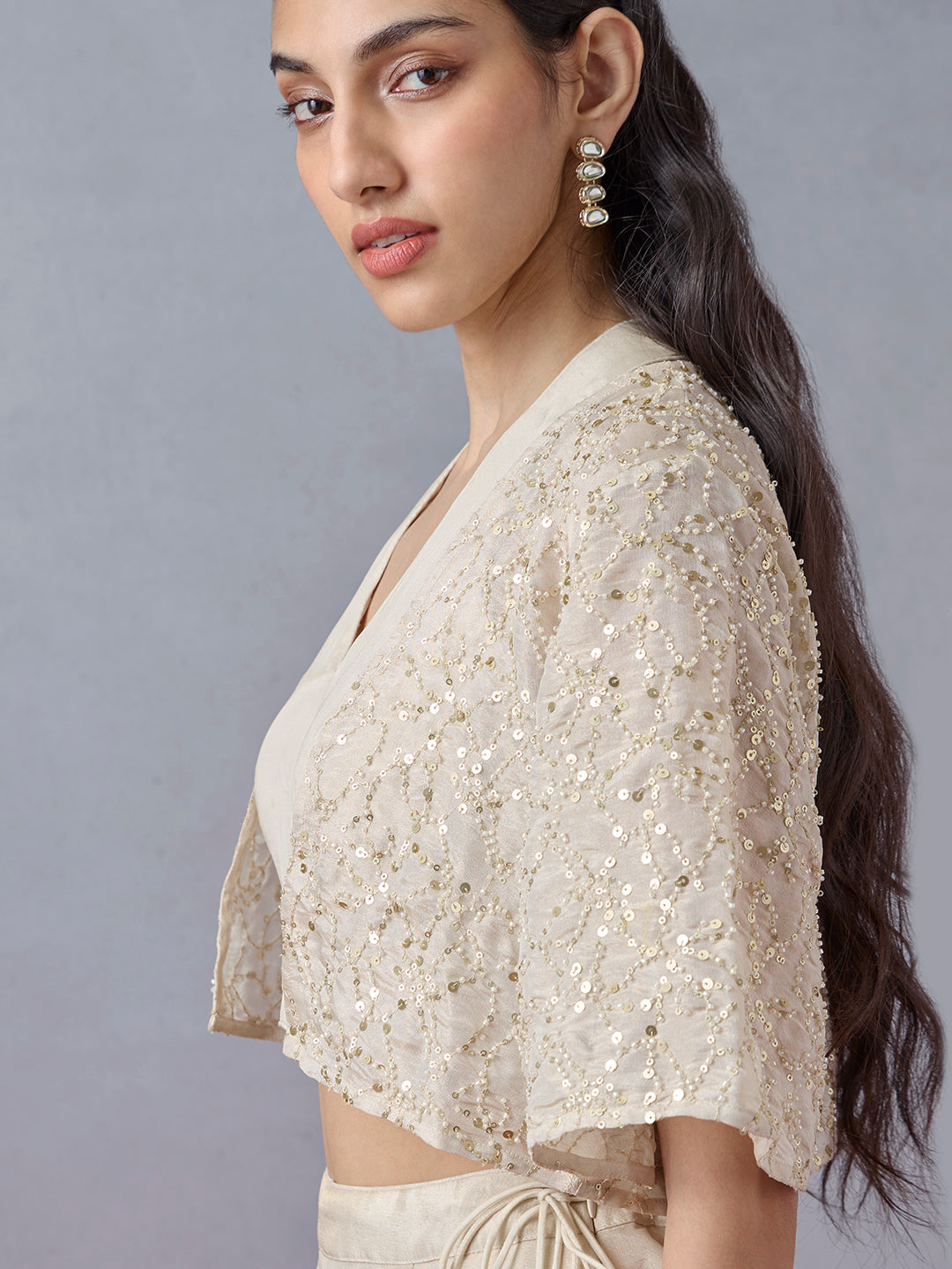 Top with Embellished Jacket - Beige