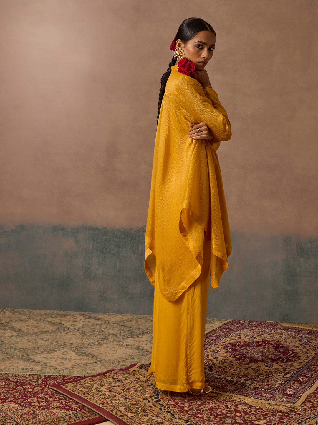 Mustard Embroidered Asymmetric Kurta
