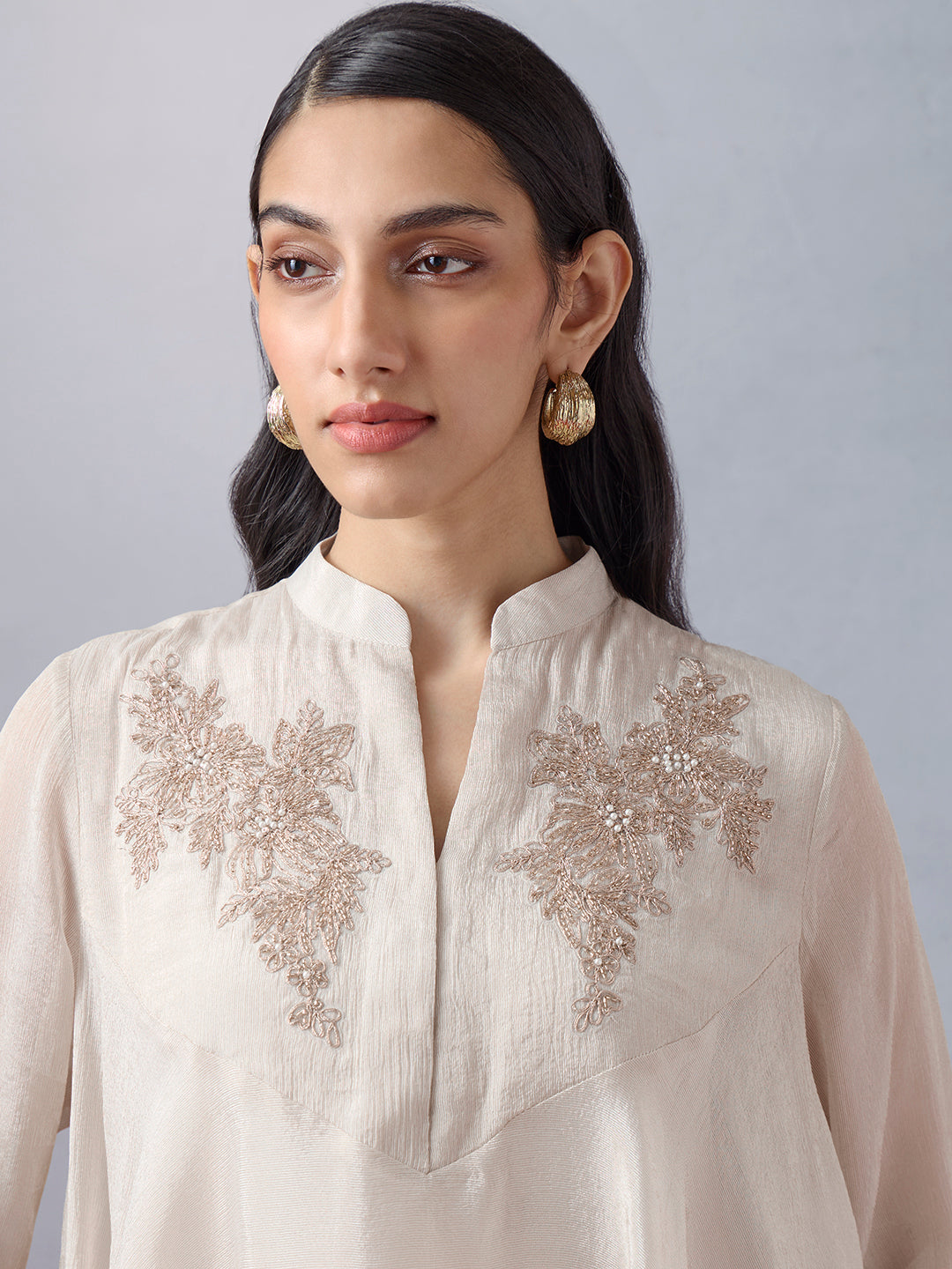 Embroidered Kurta and Inner - Cream