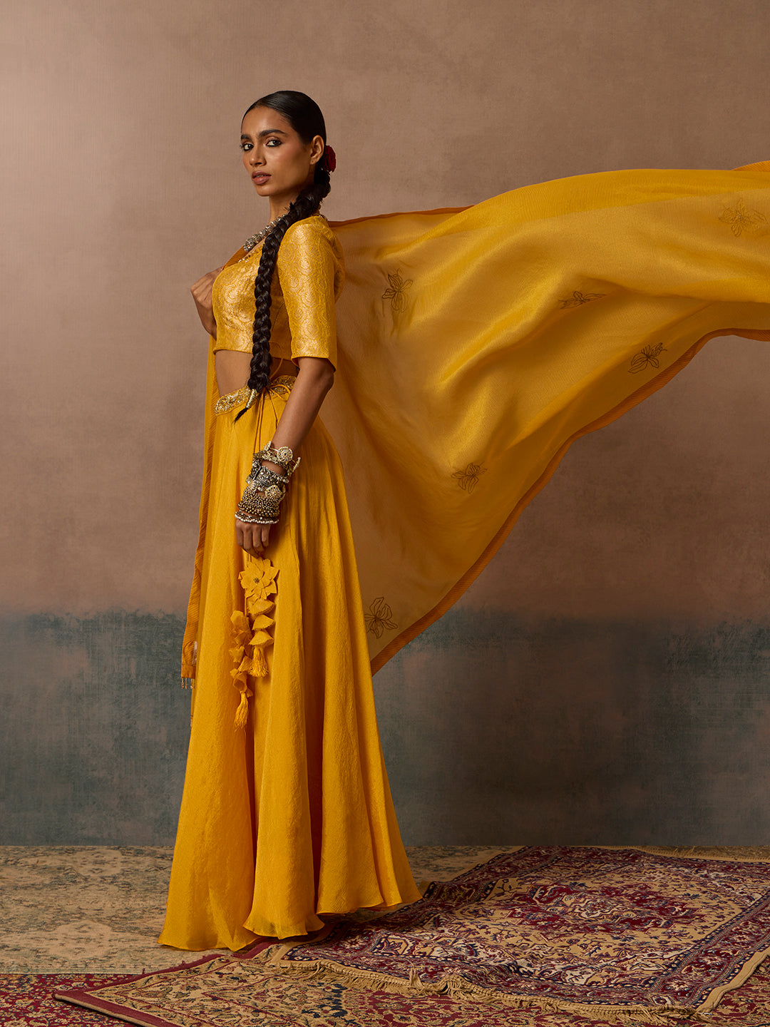 Embroidered Dupatta - Mustard