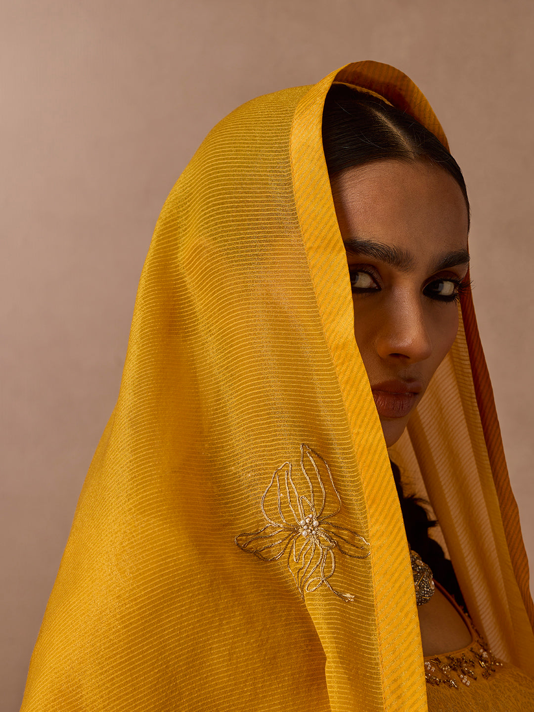 Embroidered Dupatta - Mustard