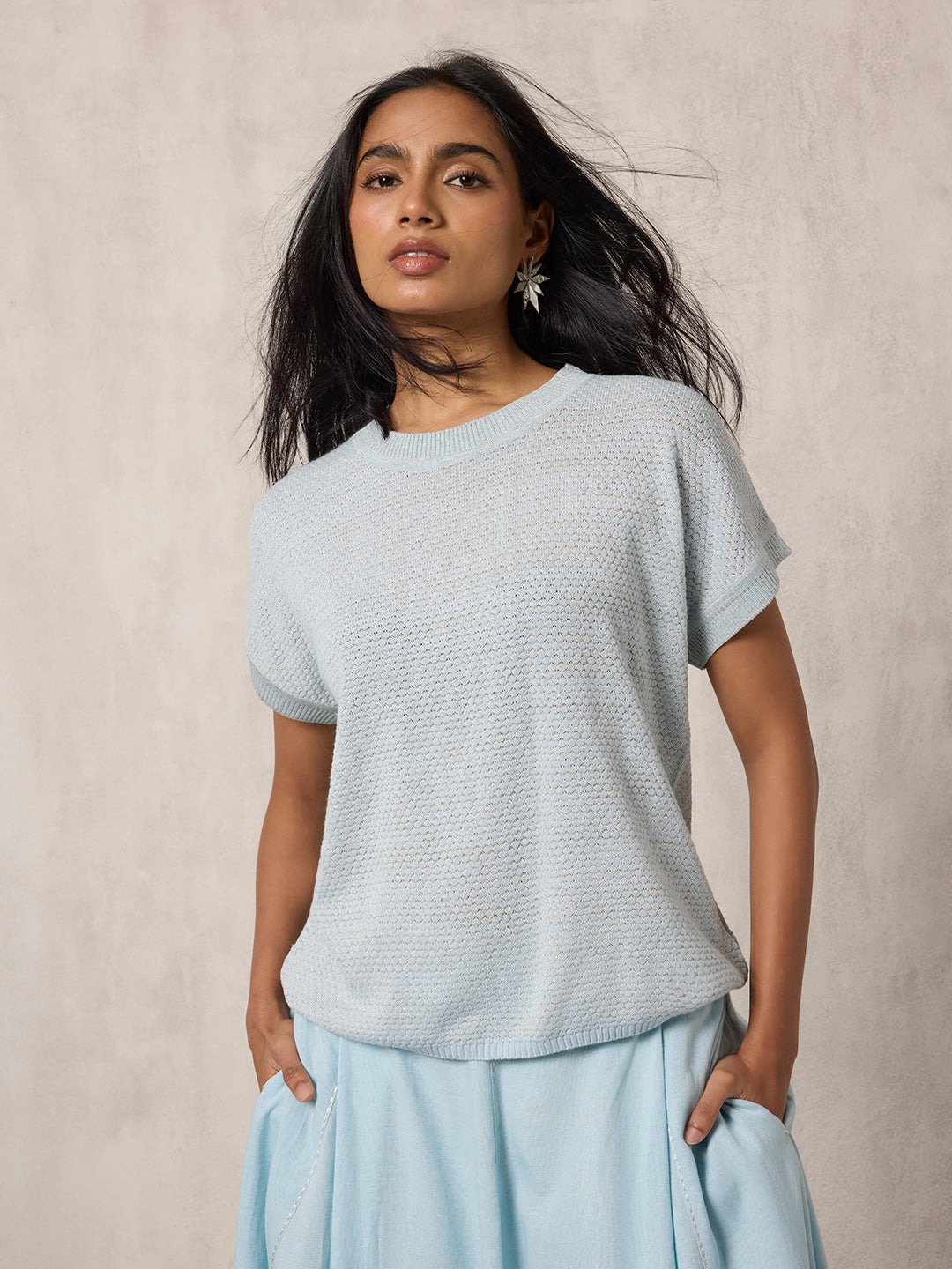 Knitted T-Shirt - Light Blue
