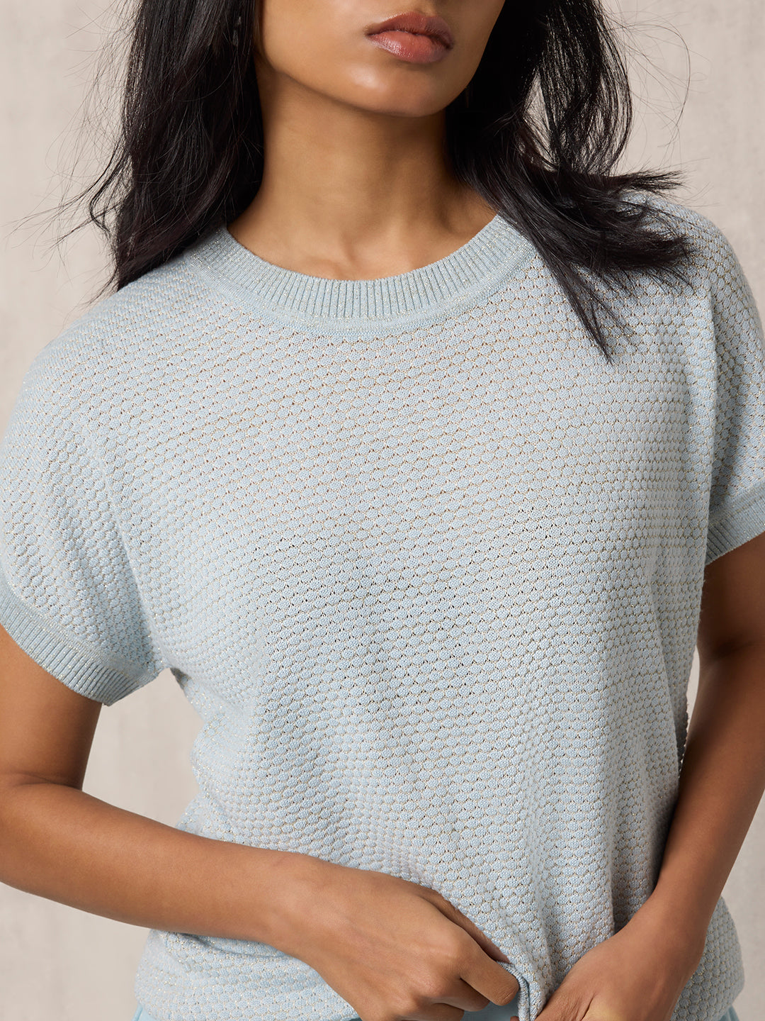 Knitted T-Shirt - Light Blue