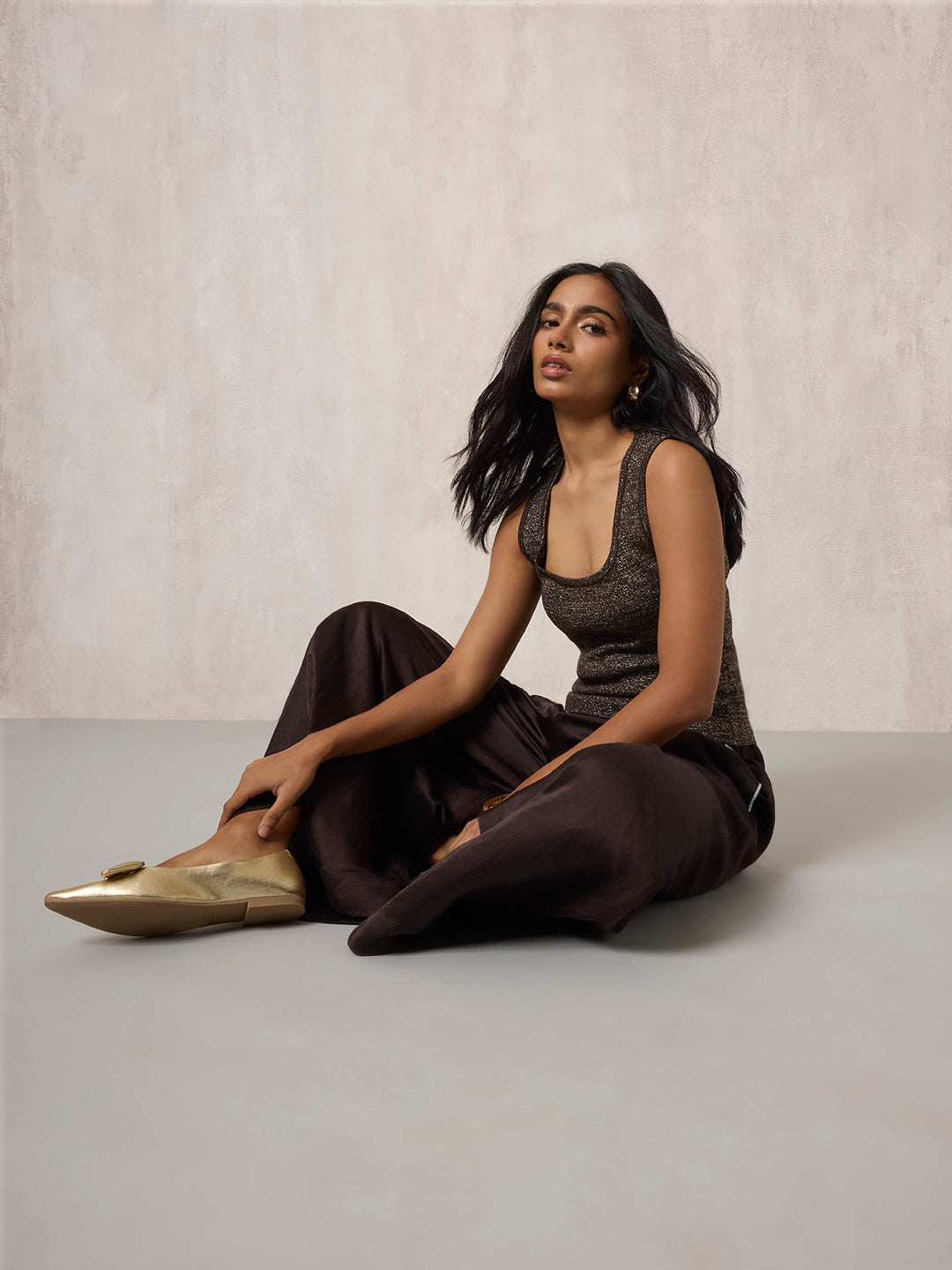 Shimmer Tank Top - Brown