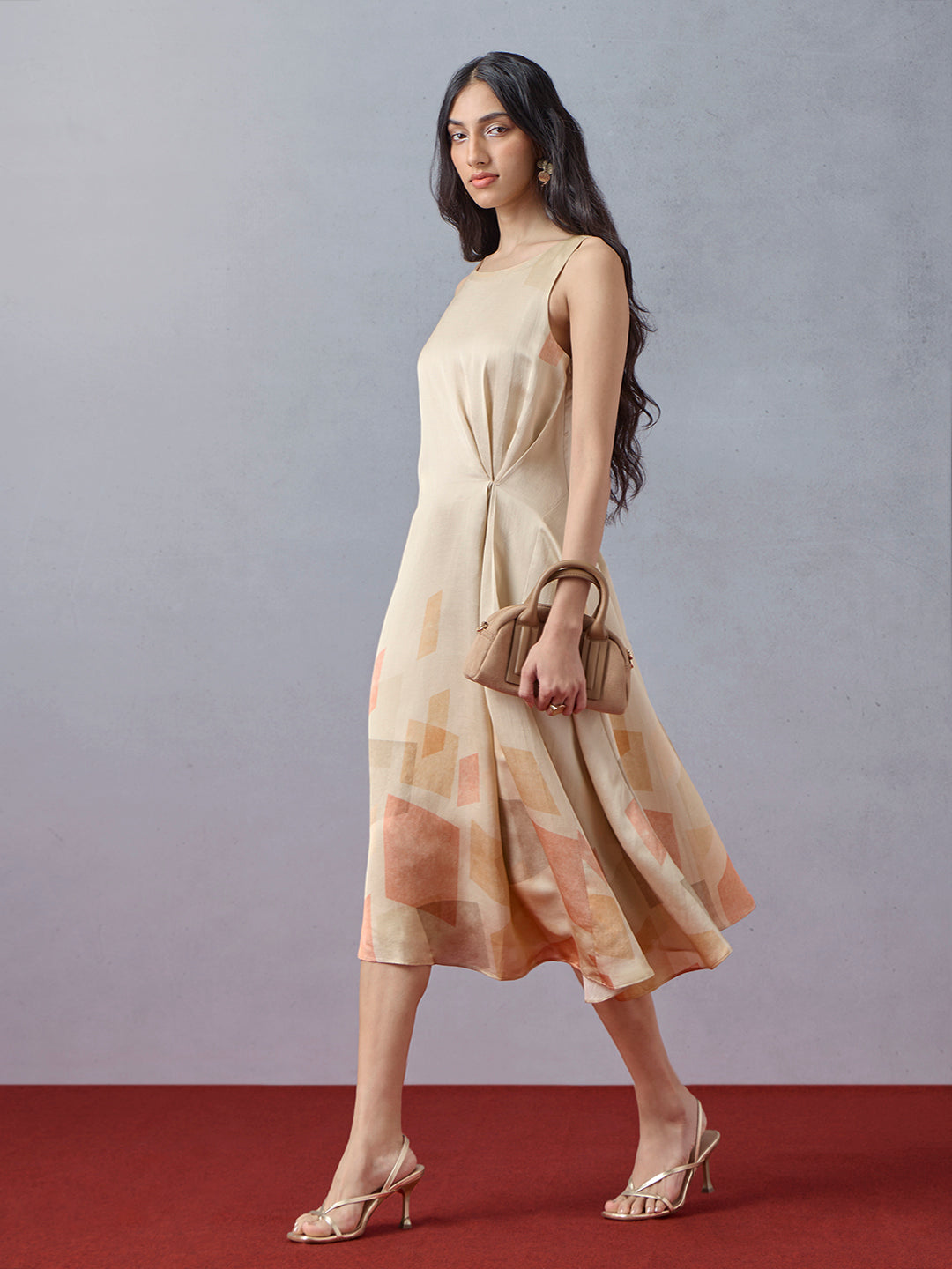 Printed Midi Dress - Beige