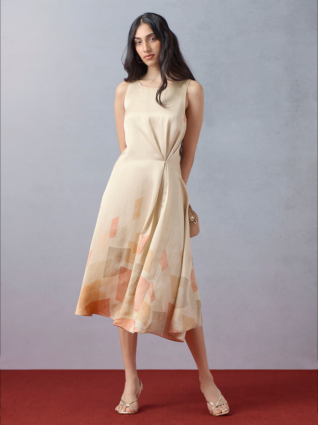 Printed Midi Dress - Beige