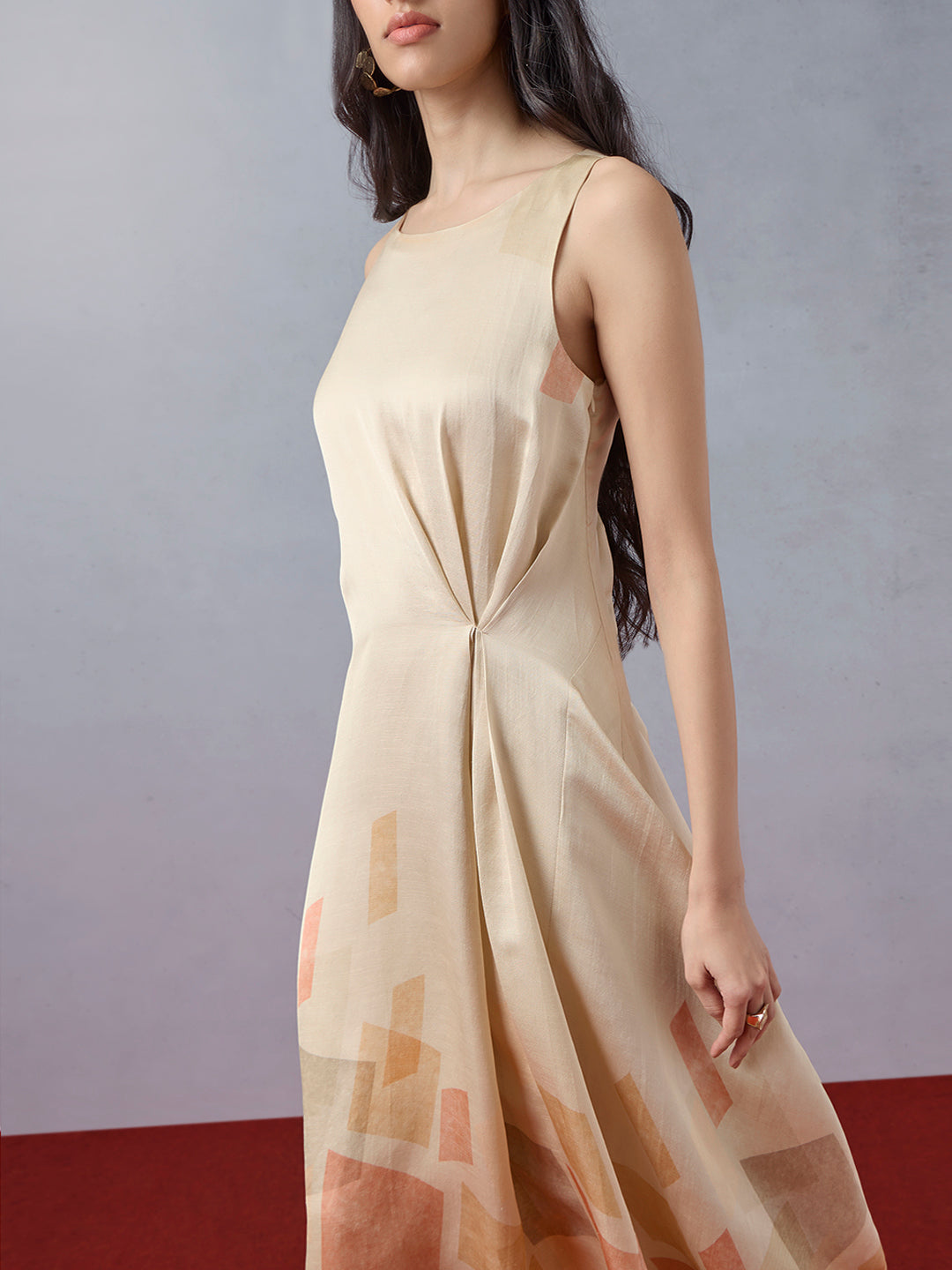 Printed Midi Dress - Beige