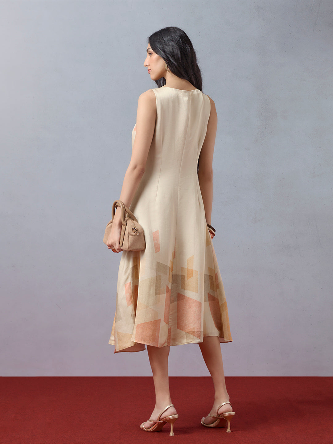 Printed Midi Dress - Beige