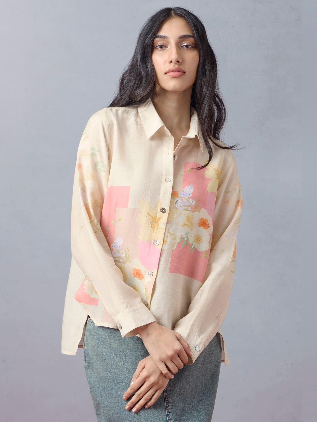 Floral Printed Shirt - Beige