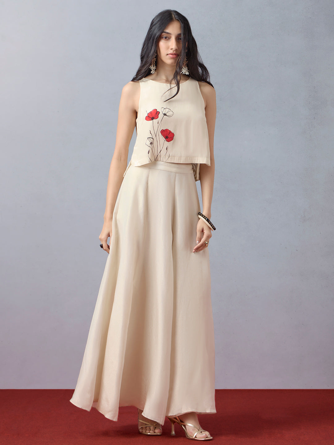 Floral Crop Top - Beige