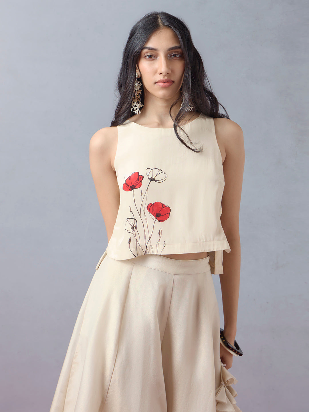 Floral Crop Top - Beige